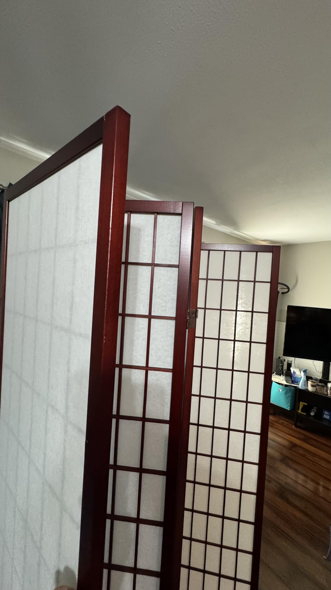Roundhill Furniture Oriental Shoji 4 Panel Screen Room Divider, Black customer photo 2