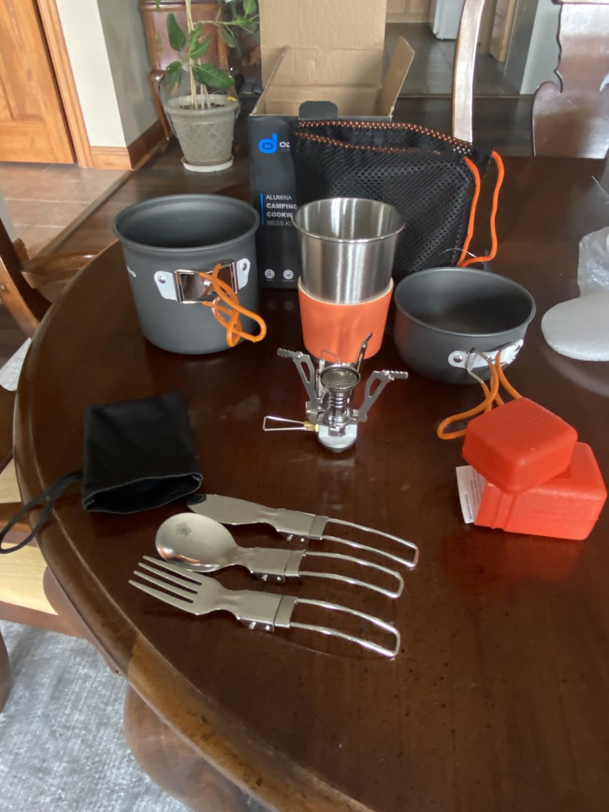 Odoland Camping Cookware Stove Set with 1.2L/0.6L Pots and Protable Stove | Stainless Steel Cup, Tank Bracket, Carabiner, Canister Stand Tripod, Fork Spoon Knive Kit for Backpacking Hiking Picnic customer photo 1