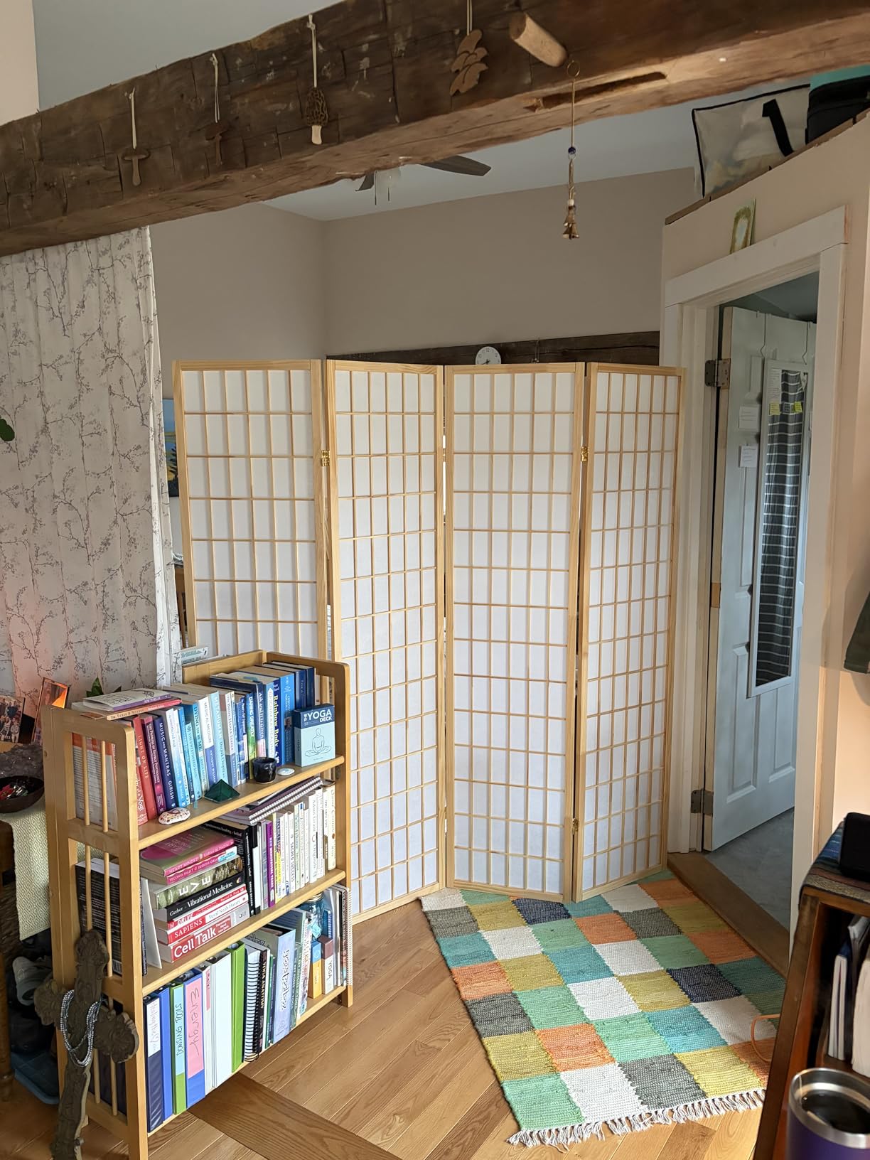 Roundhill Furniture Oriental Shoji 4 Panel Screen Room Divider, Cherry customer photo 1