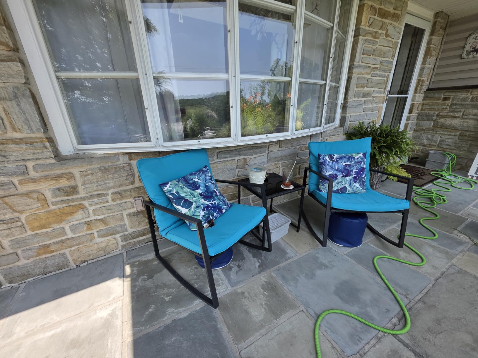 SUNCROWN 3 Piece Outdoor Rocking Bistro Set Black Wicker Furniture Porch Chairs Conversation Sets with Glass Coffee Table, Beige customer photo 1