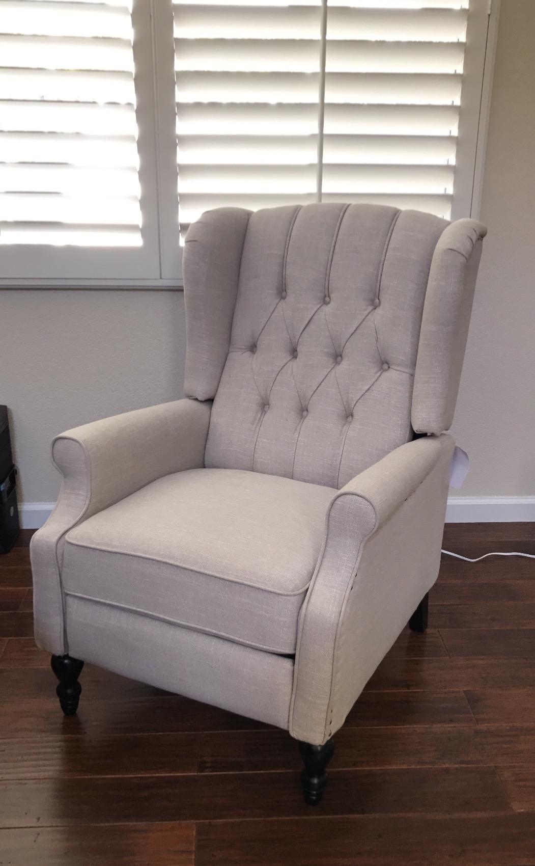 Christopher Knight Home GDFStudio Elizabeth Tufted Bonded Leather Recliner, Vintage Reclining Reading Armchair, 28.5D x 34.5W x 41H in, Brown customer photo 2