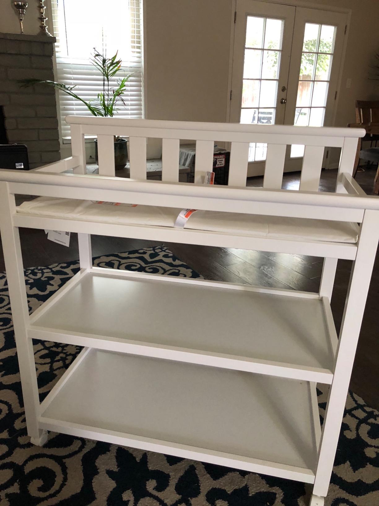 Delta Children Flat Top Changing Table with Wheels and Changing Pad - Greenguard Gold Certified, Bianca White customer photo 2