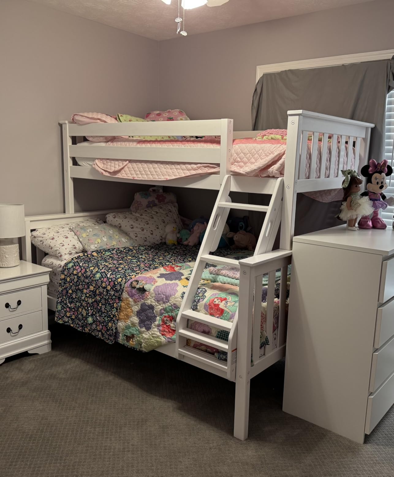 Max & Lily Bunk Bed Twin Over Full Size with Ladder, Solid Wood Platform Bed Frame with Ladder for Kids, 14