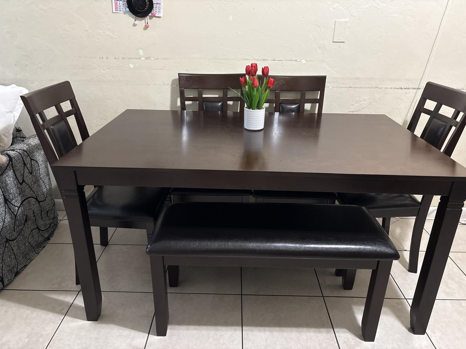 Signature Design by Ashley Bennox 6 Piece Dining Set with Upholstered Bench, Table & 4 Upholstered Chairs, Seats 6, Wood, Brown customer photo 1