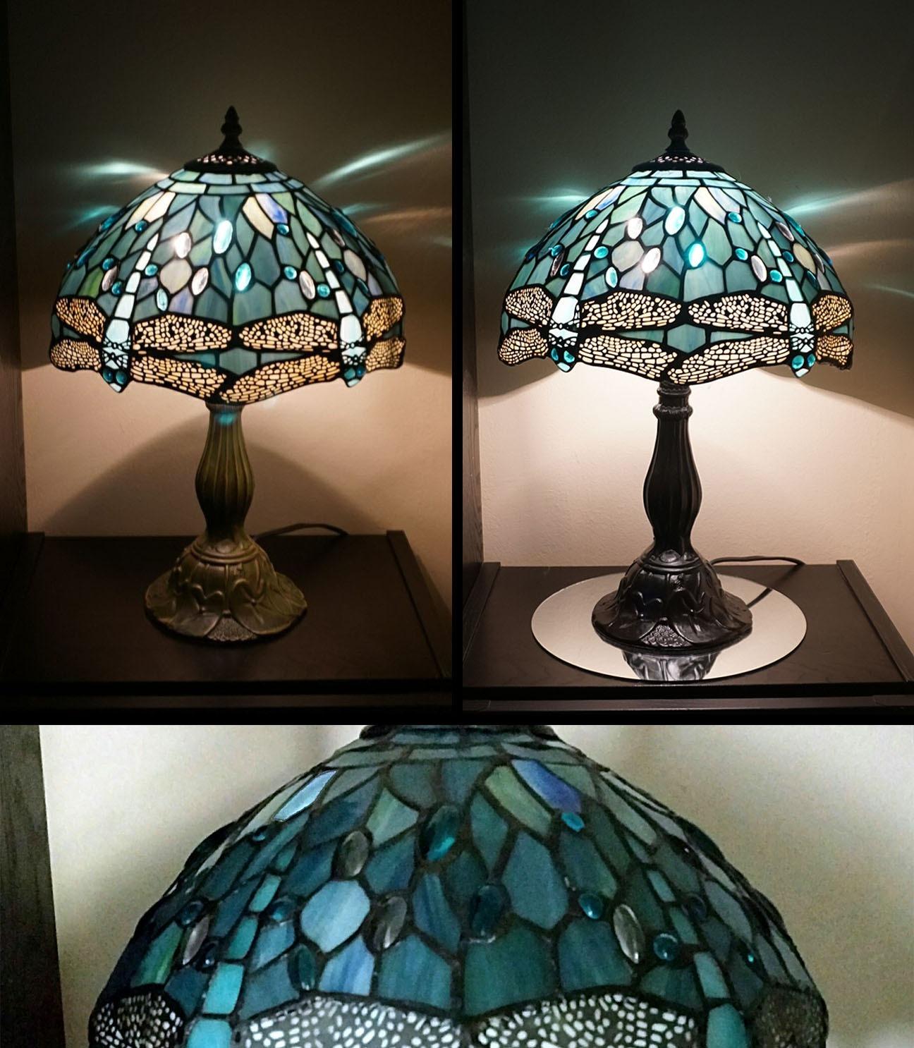 WERFACTORY Tiffany Lamp Sea Blue Stained Glass Table Lamp 18 Inch Dragonfly | 12X12X18 Inches Desk Reading Light S147 Series Style customer photo 2