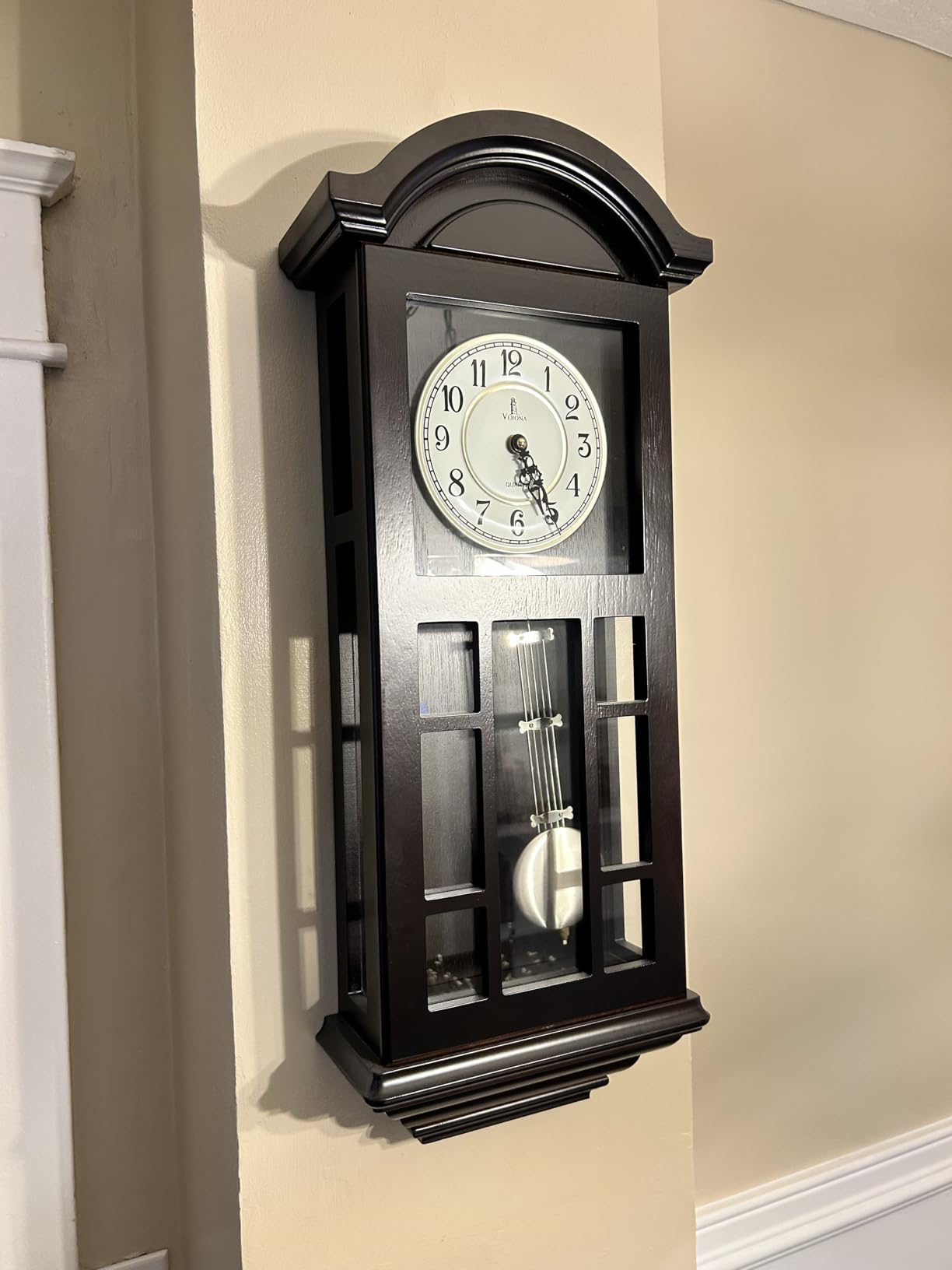 Pendulum Wall Clock, Hanging Wooden Grandfather Wall Clock, Quiet | Real Wood Clock 23.5x9, Non-Chiming Battery Operated with Pendulum, Living Room Decor, Office, Entryway, Home Decor Gift customer photo 2