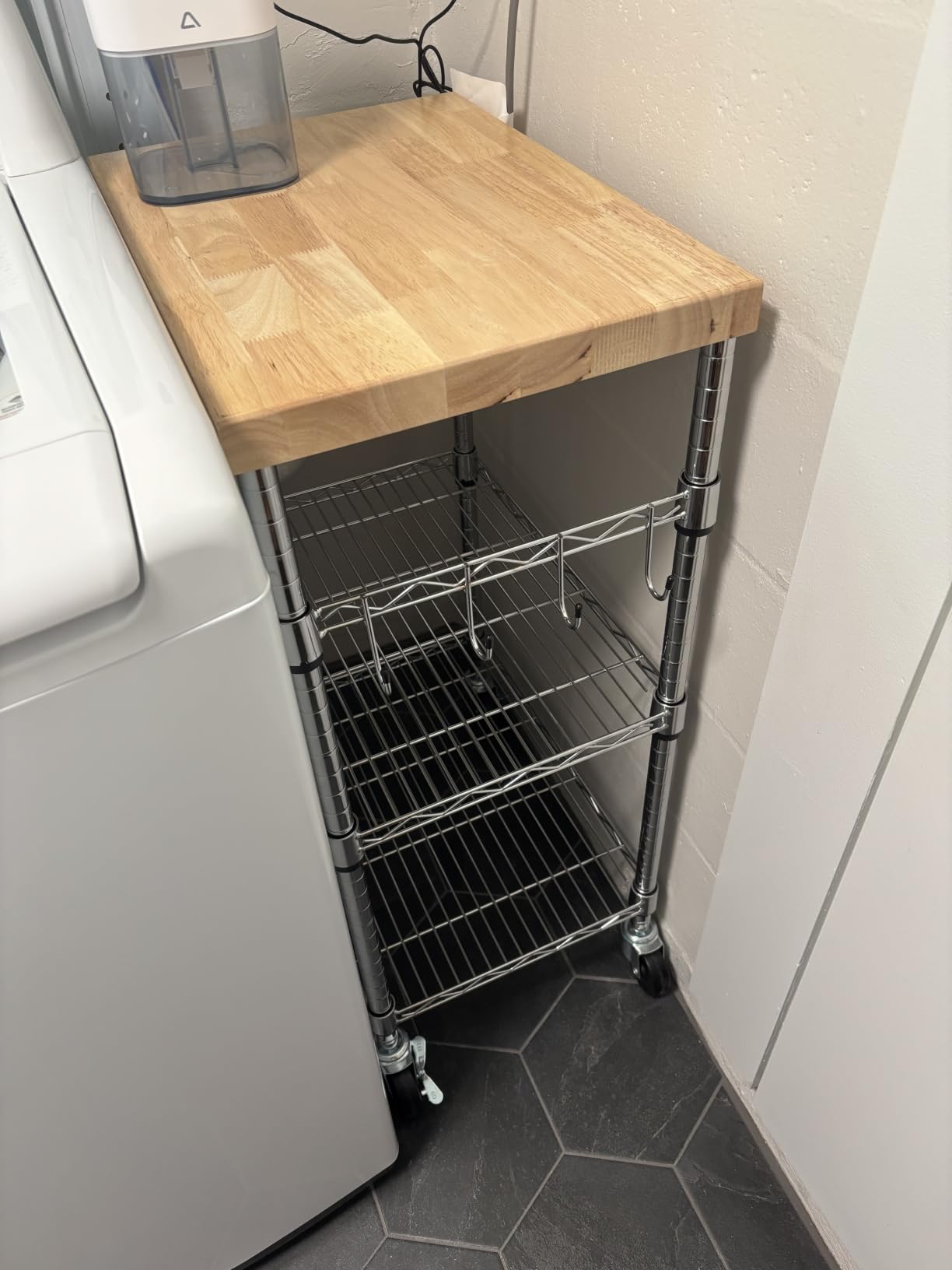 Amazon Basics Portable Kitchen 3-Tier Storage Rack on Caster Wheels with Adjustable 2 Shelves, 175 Pound Capacity, 21 x 15 x 36.7 inches (LxWxH), Wood/Chrome customer photo 1