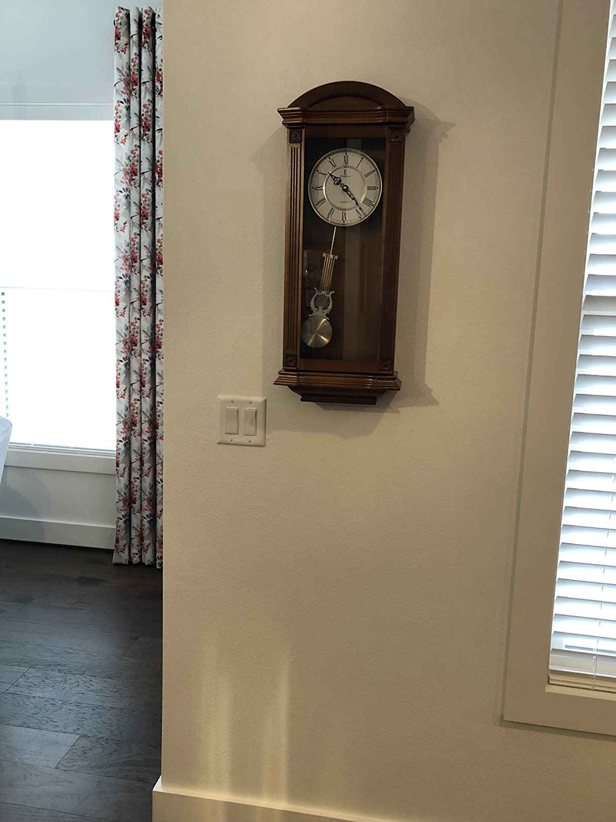 Grandfather Wall Clock with Pendulum, Large Hanging Wooden Clock, Quiet | Solid Wood Clock 26 x 12 Inch, Non-Chiming Battery Operated, Home Decor for Living Room, Entryway, Hallway customer photo 2