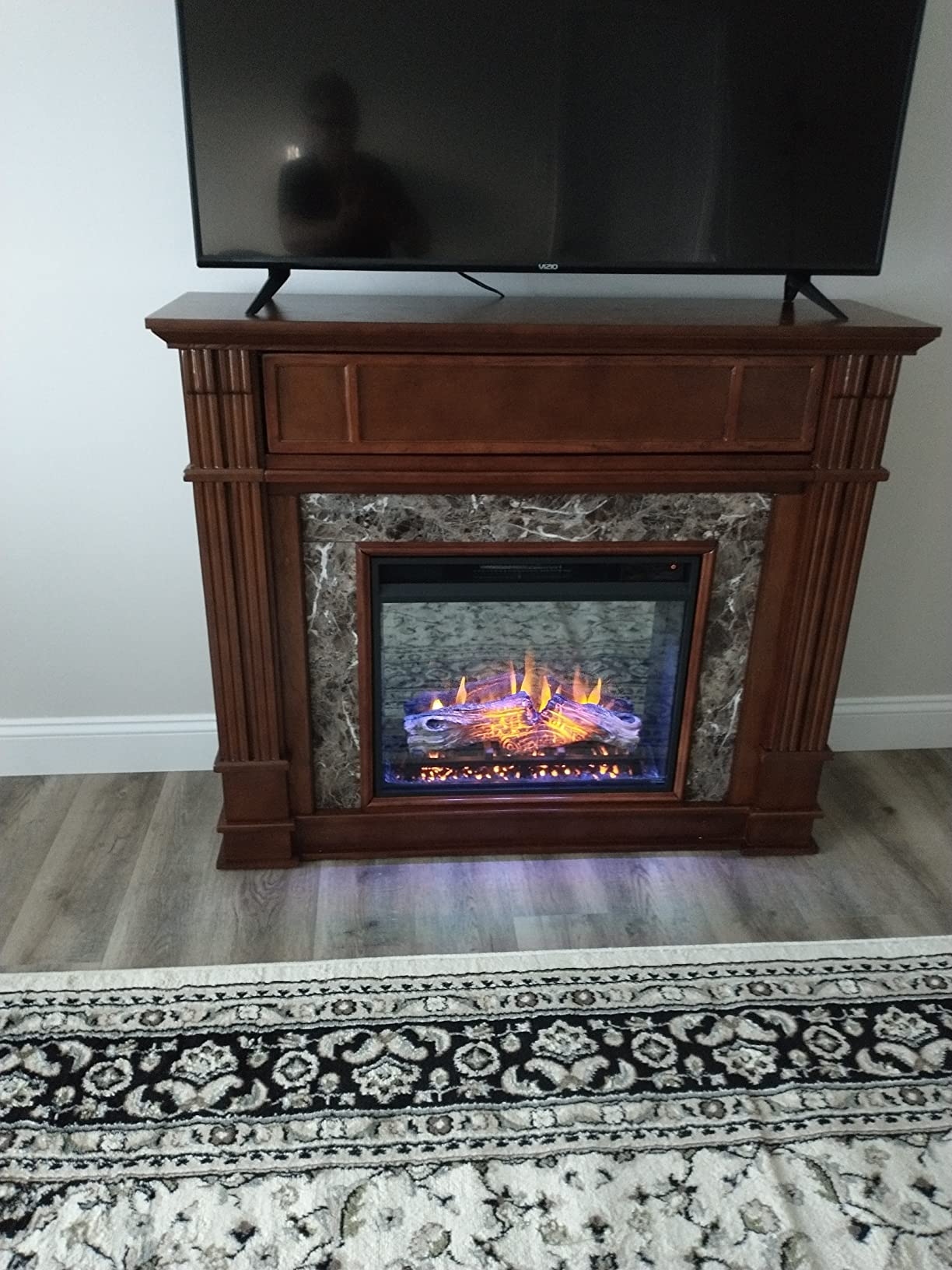 SEI Furniture - Highgate Faux Stone Electric Media Fireplace - Whiskey Maple - Transitional Design, Brown Finish - Ideal for Living Room, Bedroom (FE9321) customer photo 1