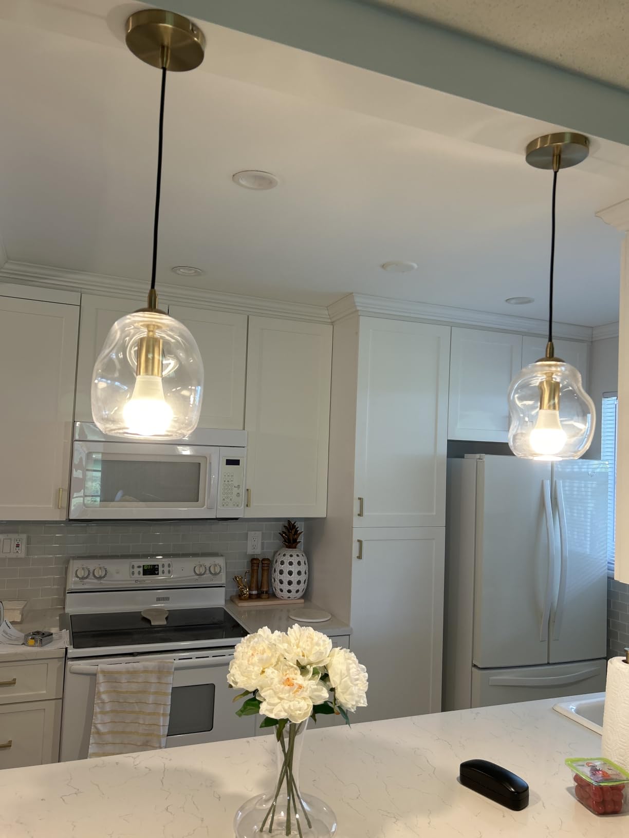 Glass Pendant Light, Brass Gold,Organic Globe 8 Inch H | Modern Minimalist Art Glass Clear Ceiling Hanging Fixtures Kitchen Island Sink Bar Counter Small Lamp customer photo 1