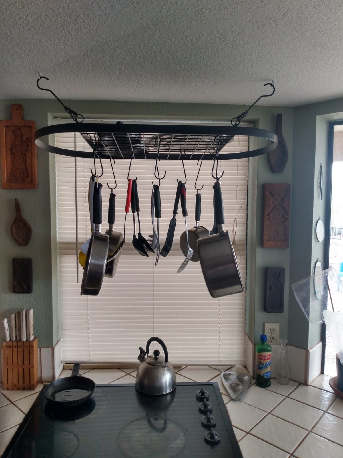 Sorbus Hanging Pot Rack, Ceiling-Mount Kitchen Organizer (Black) | Decorative oval fixture with hooks arranges cookware, utensils and books for practical overhead use in homes or restaurants. customer photo 1