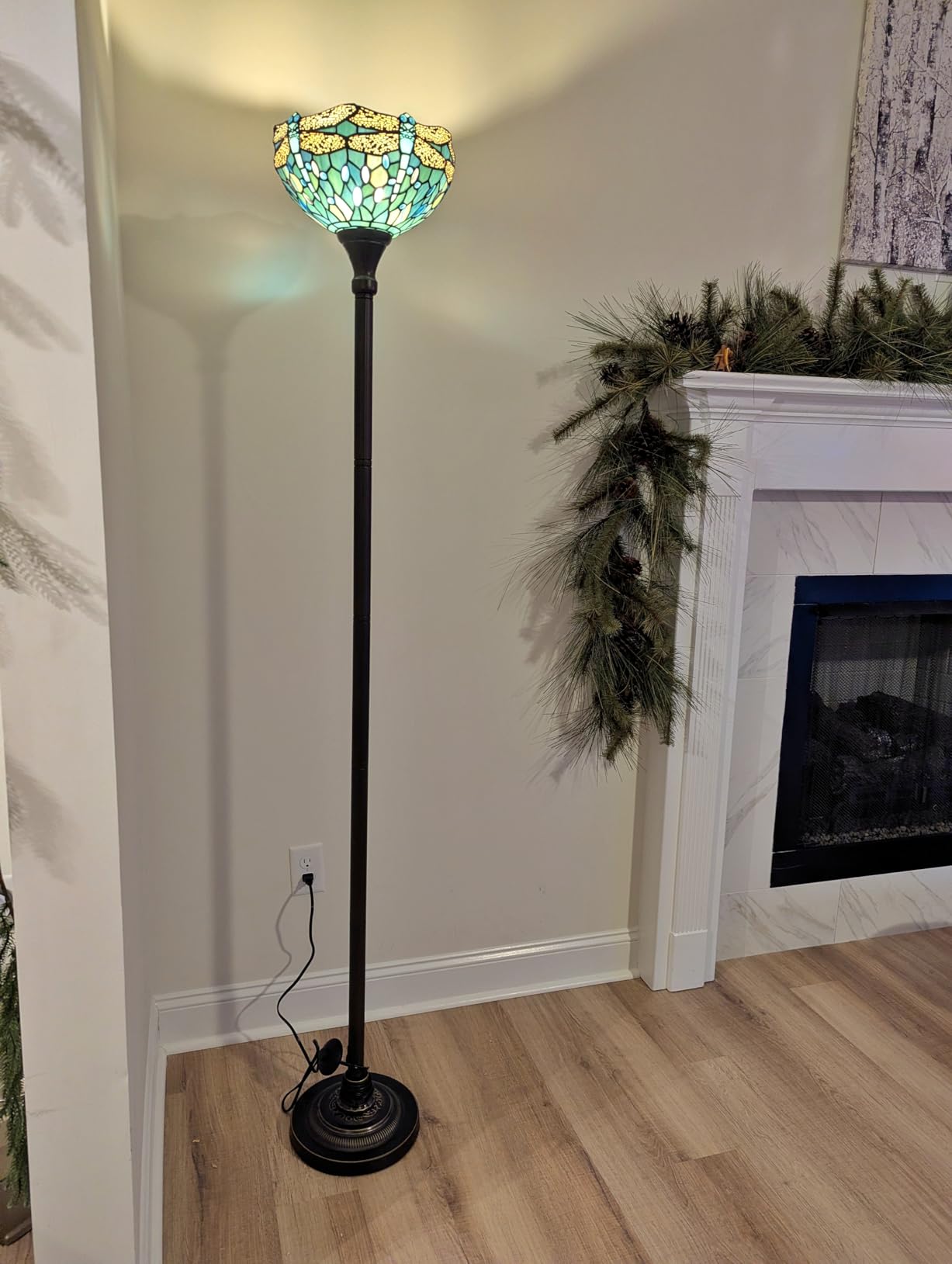 WERFACTORY Tiffany Floor Lamp Sea Blue Stained Glass Torchiere Pole Light | 12X12X71 Inches Dragonfly Standing Corner Torch Uplight Decor Bedroom Living Room Home Office S147 Series customer photo 1