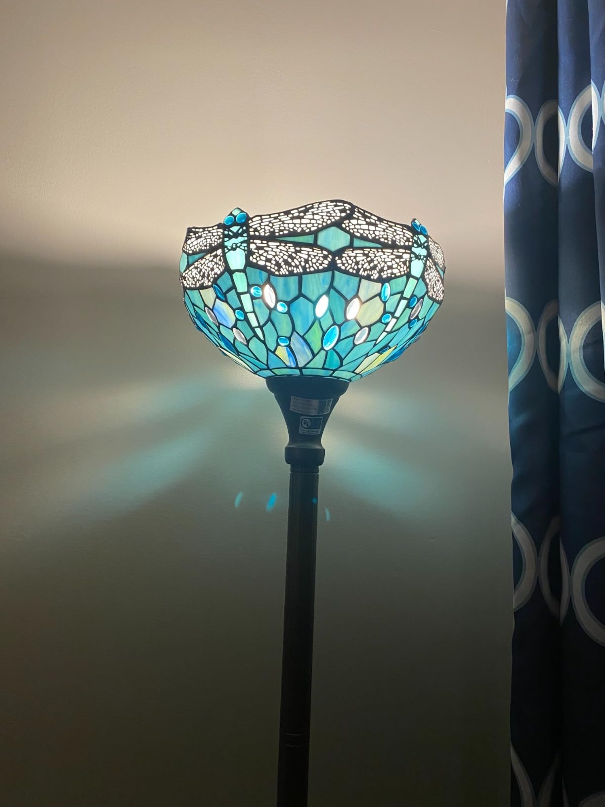 WERFACTORY Tiffany Floor Lamp Sea Blue Stained Glass Torchiere Pole Light | 12X12X71 Inches Dragonfly Standing Corner Torch Uplight Decor Bedroom Living Room Home Office S147 Series customer photo 2