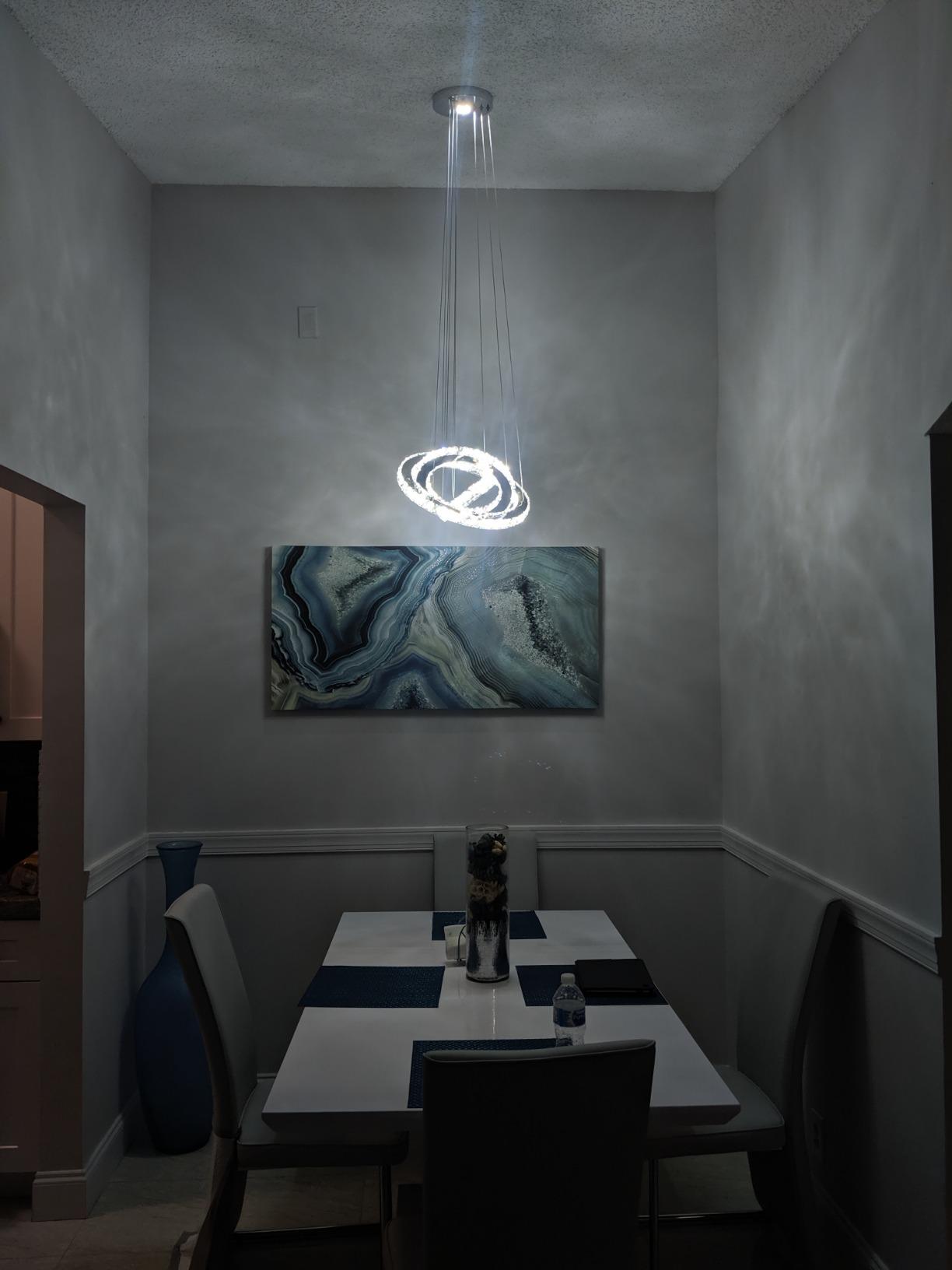 3-Ring LED Crystal Chandelier for Dining Room, Silver | Silver cool white pendant light, adjustable height, crystal and steel; for dining room, kitchen island, foyer or bedroom customer photo 1