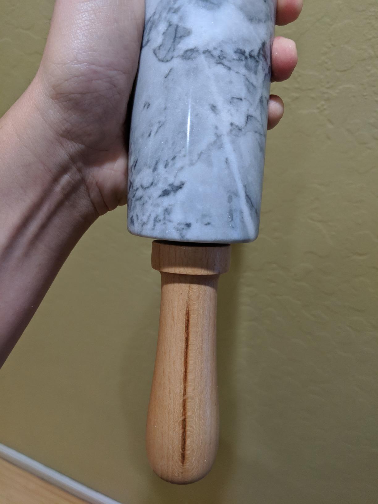 CHEFMADE 18-Inch Marble Rolling Pin with Wooden Handles and Cradle, Non-Stick (Gray and White) customer photo 1