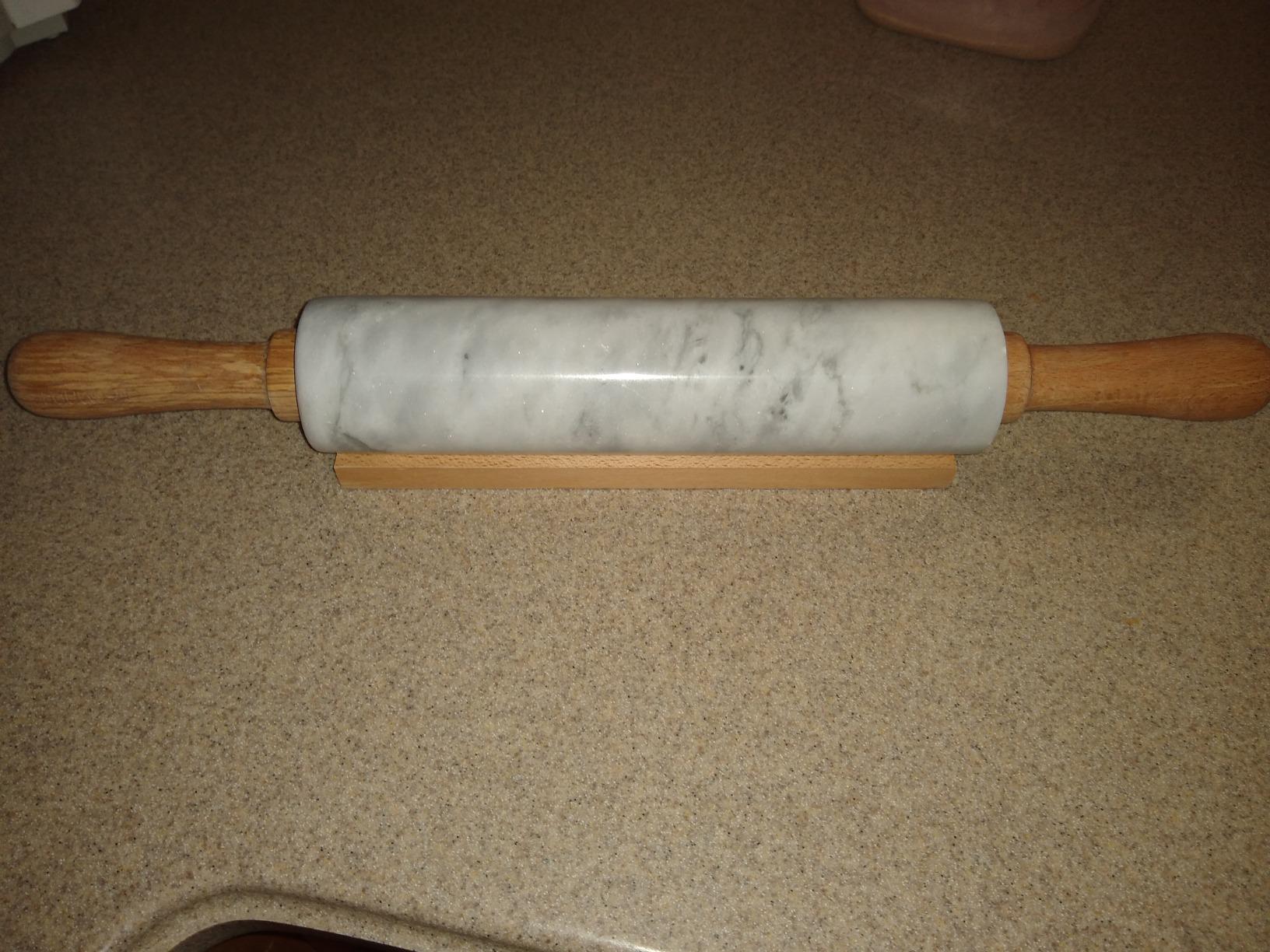 CHEFMADE 18-Inch Marble Rolling Pin with Wooden Handles and Cradle, Non-Stick (Gray and White) customer photo 2