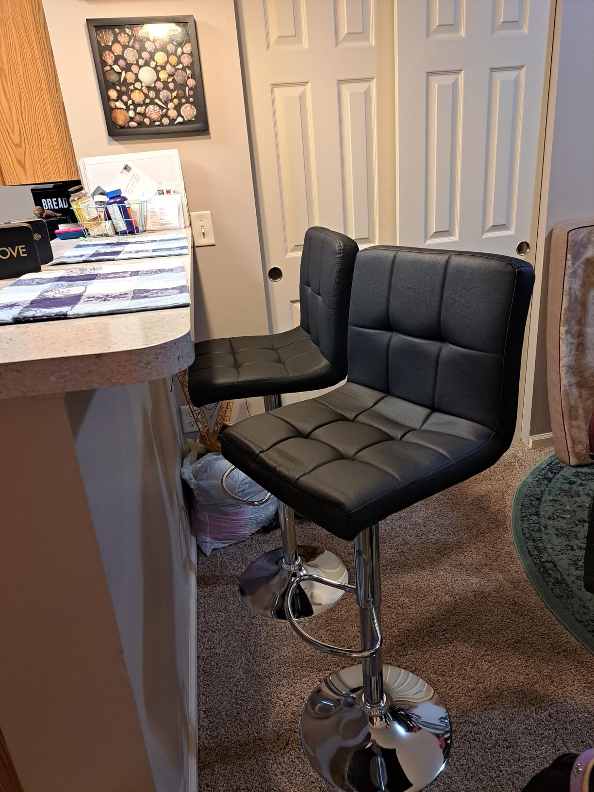 BestOffice Bar Stools Set of 2, Adjustable PU Leather Swivel Barstools, Modern Counter Stools with Back and Footrest, Counter Height Barstools for Bar, Kitchen and Dining Room customer photo 2