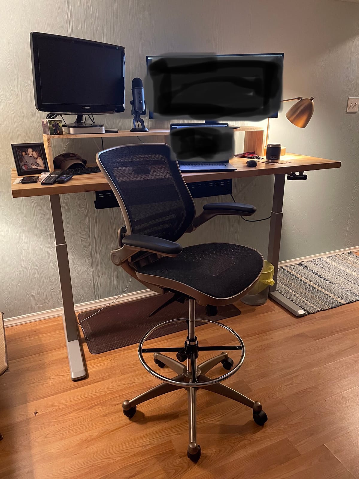 Flash Furniture Mesh Drafting Chair, Black/Melrose Gold | Melrose Gold Frame, Mid-Back, Flip-Up Arms, Mesh Back customer photo 1