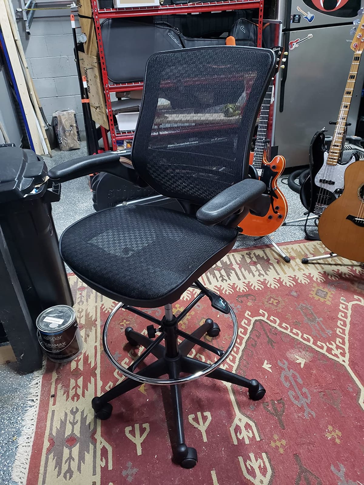 Flash Furniture Mesh Drafting Chair, Black/Melrose Gold | Melrose Gold Frame, Mid-Back, Flip-Up Arms, Mesh Back customer photo 2