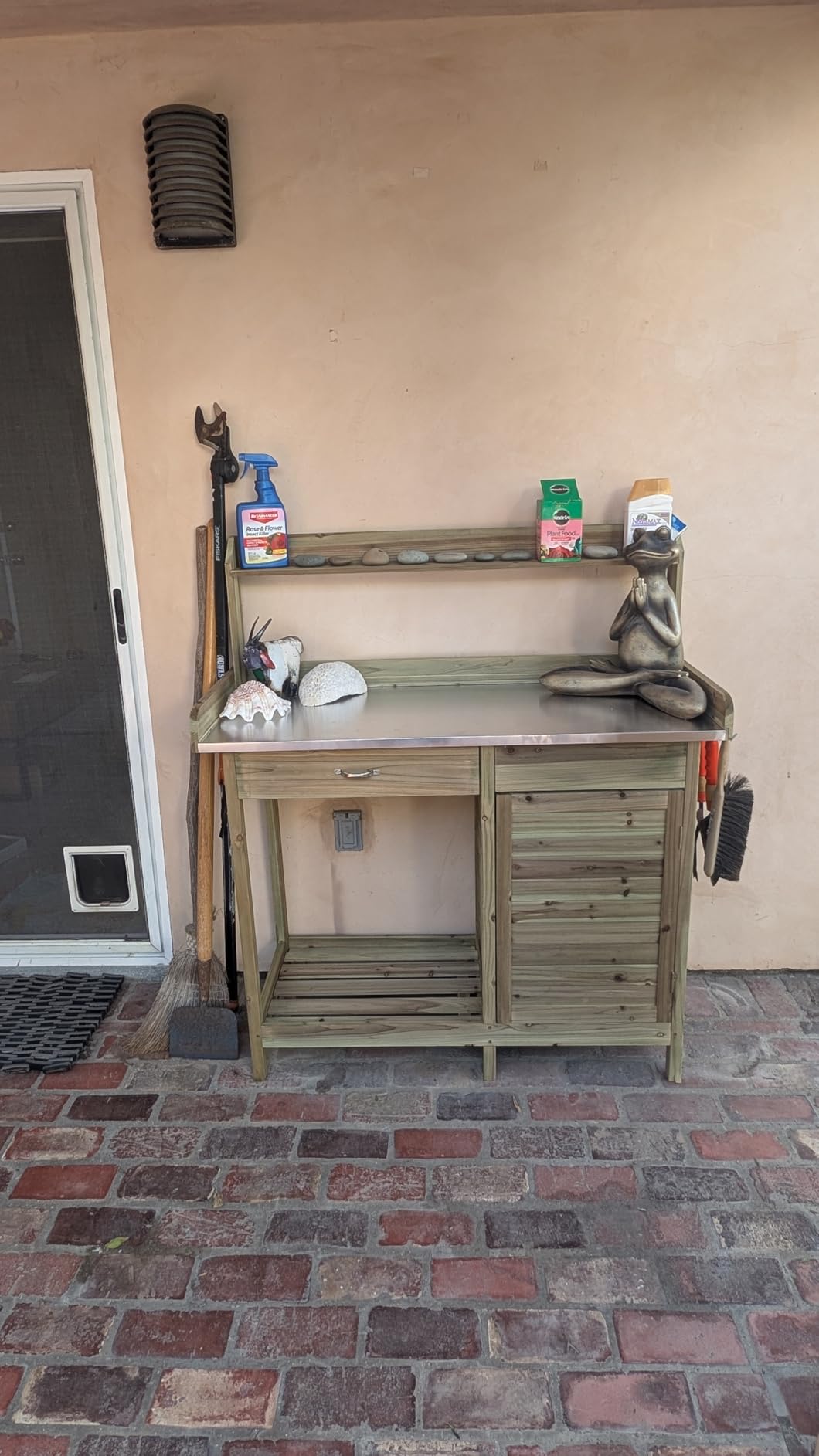 Yaheetech Potting Bench Outdoor Potting Table with Storage, Natural Wood customer photo 2