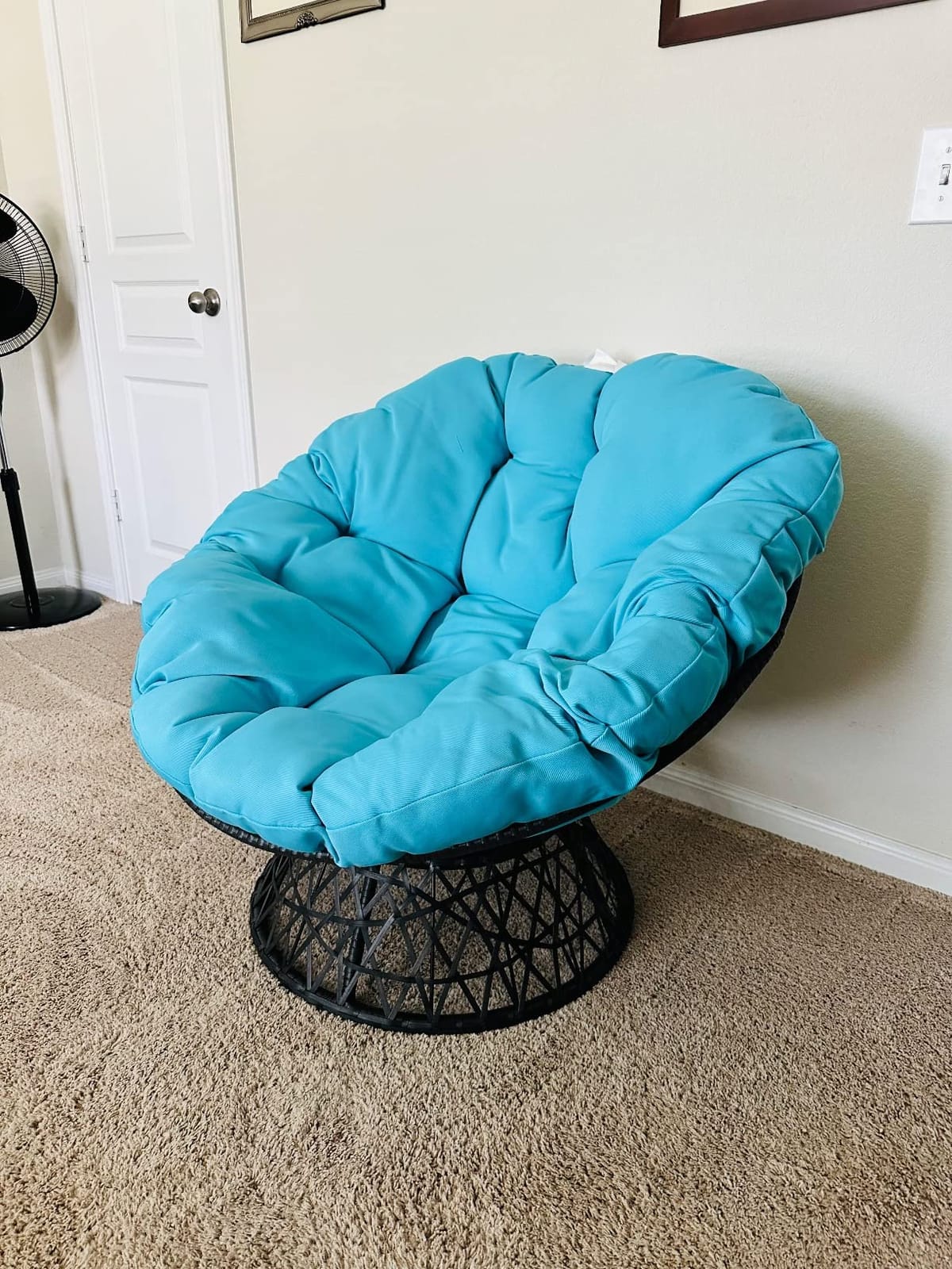 OSP Home Furnishings Wicker Papasan Chair with 360-Degree Swivel, Grey Frame with Grey Cushion customer photo 1