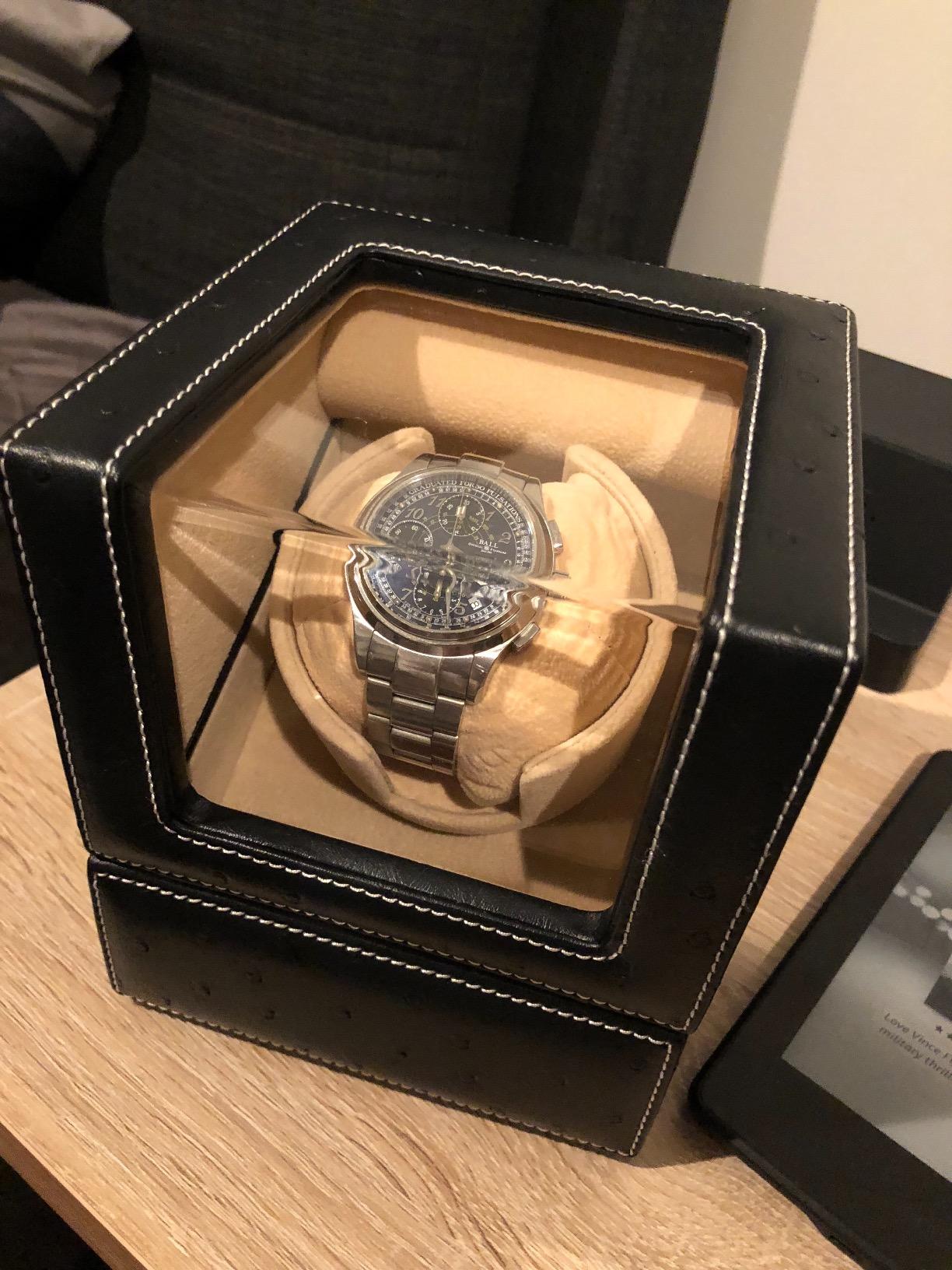 Automatic Single Watch Winder, Black Ostrich Leather | For Rolex and Other Luxury Watches, Quiet Motor, Soft Flexible Watch Pillows of Camel Velvet customer photo 2