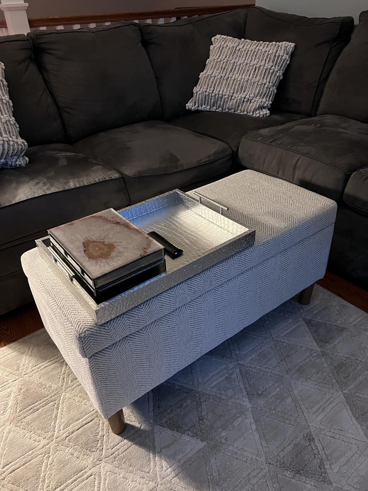 Homepop Home Decor | Tufted Ainsley Button Storage Ottoman Bench with Hinged Lid | Ottoman Bench with Storage for Living Room & Bedroom, Grey customer photo 2