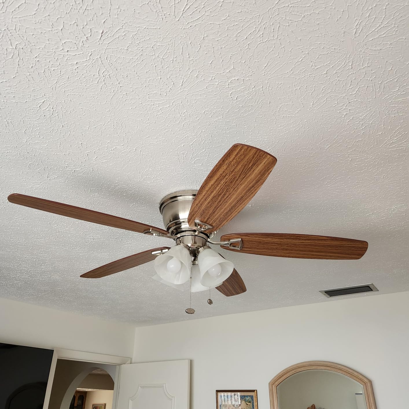 Honeywell Ceiling Fans Glen Alden, 52 Inch Classic Flush Mount Indoor LED Ceiling Fan with Light, Pull Chain, Quick-2-Hang Dual Finish Blades, Reversible Motor - 50520-01 (White) customer photo 1
