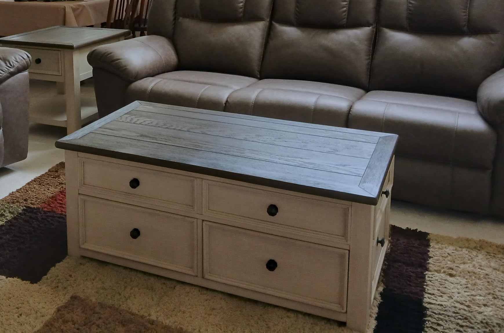 Signature Design by Ashley Bolanburg Lift-Top Coffee Table with Storage Two-Tone Rustic Farmhouse Cocktail Table - Brown/White customer photo 2