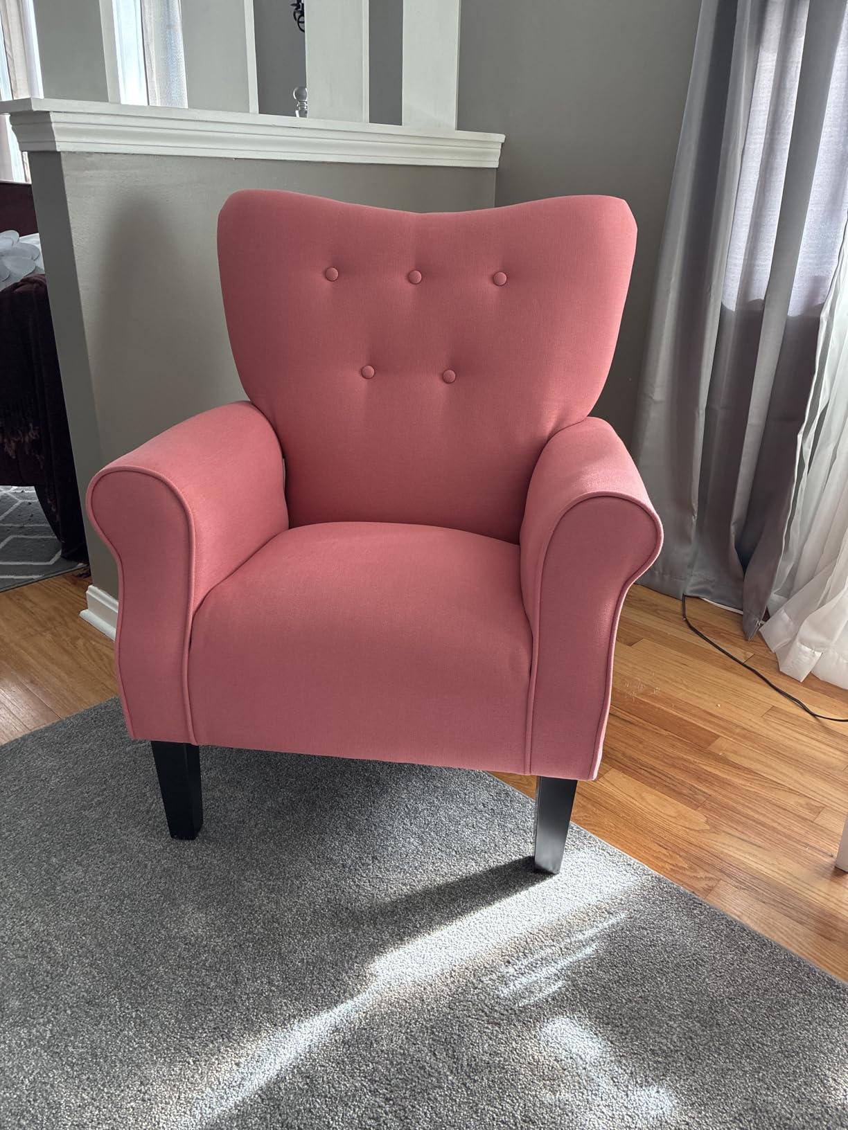 BELLEZE Modern Accent Chair, High Back Armchair, Upholstered Wingback Side Chair, Padded Single Sofa with Wooden Legs for Living Room, Bedroom - Brick customer photo 1