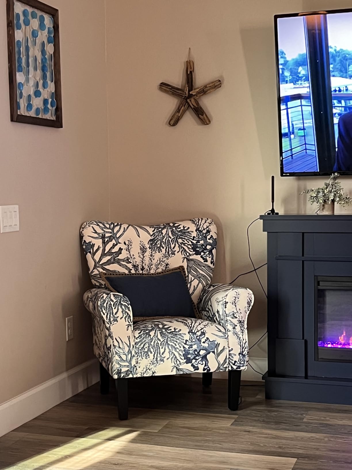 BELLEZE Modern Accent Chair, High Back Armchair, Upholstered Wingback Side Chair, Padded Single Sofa with Wooden Legs for Living Room, Bedroom - Brick customer photo 2
