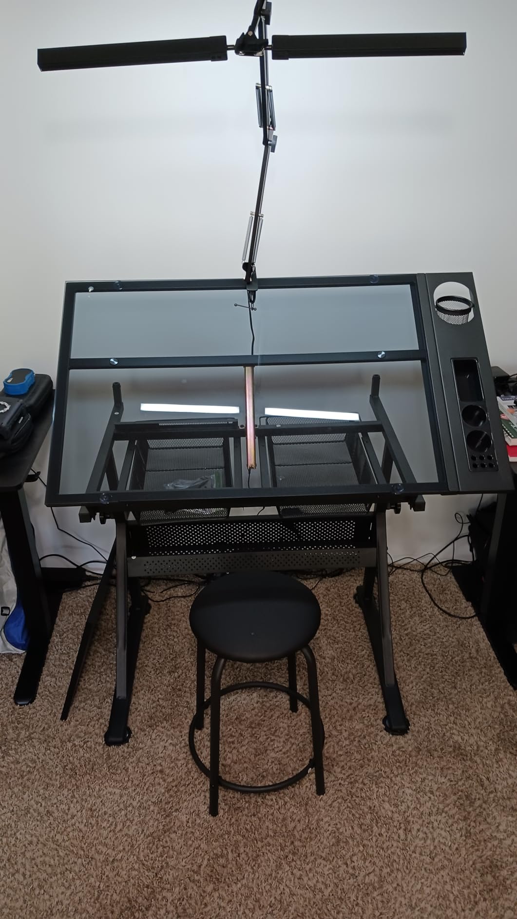 Yaheetech Drafting Table w/Stool Height Adjustable Multifunctional Art Craft Artists Desk Tilting Glass Tabletop Diamond Paintings Work Station w/2 Storage Drawers for Home Office customer photo 2
