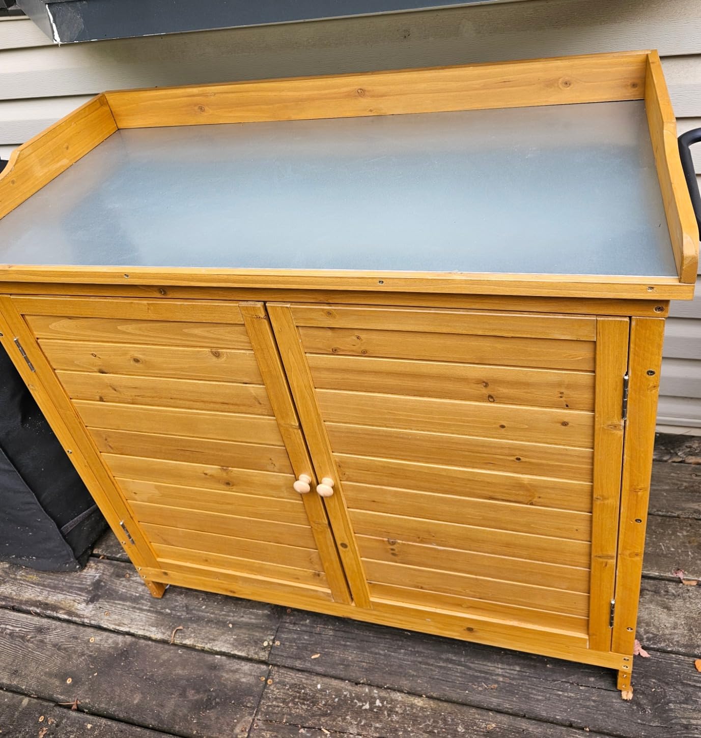 GDLF Outdoor Storage Cabinet with Work Bench, Garden Potting Table, Natural customer photo 1
