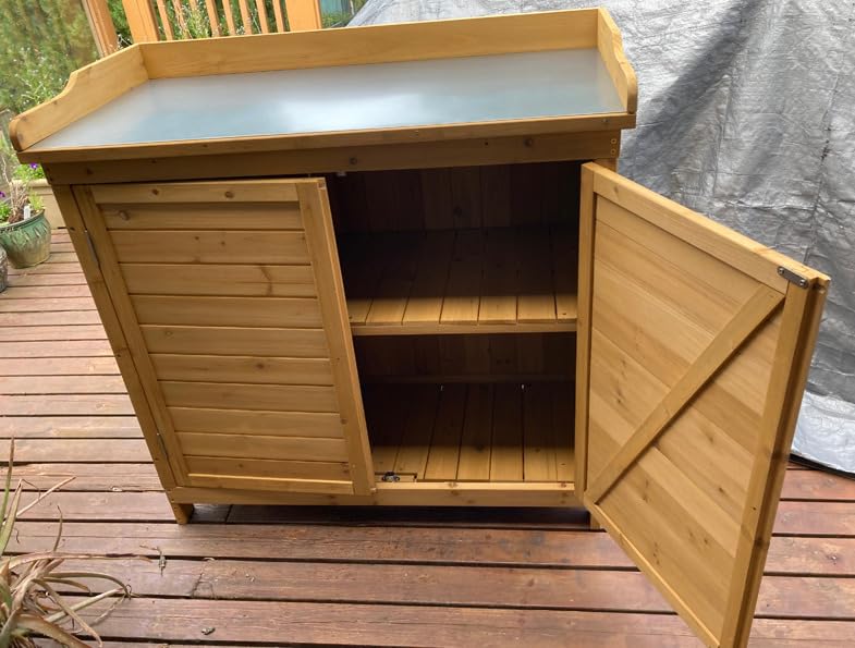 GDLF Outdoor Storage Cabinet with Work Bench, Garden Potting Table, Natural customer photo 2