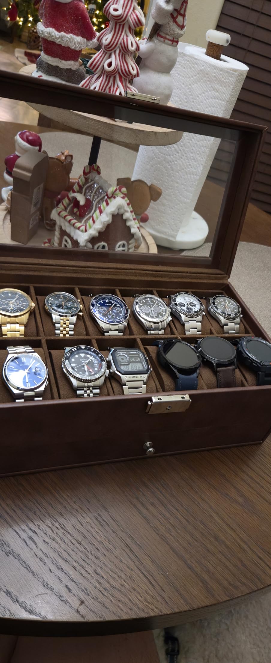 GUKA 12-Slot Watch Box Organizer with Glass Lid, 2-Tier Leather Case customer photo 2
