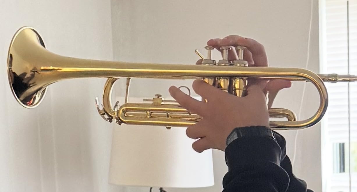 Eastar Bb Standard Trumpet Set for Beginner, Brass Student Trumpet Instrument with Hard Case, Cleaning Kit, 7C Mouthpiece and Gloves, ETR-380, Golden customer photo 1