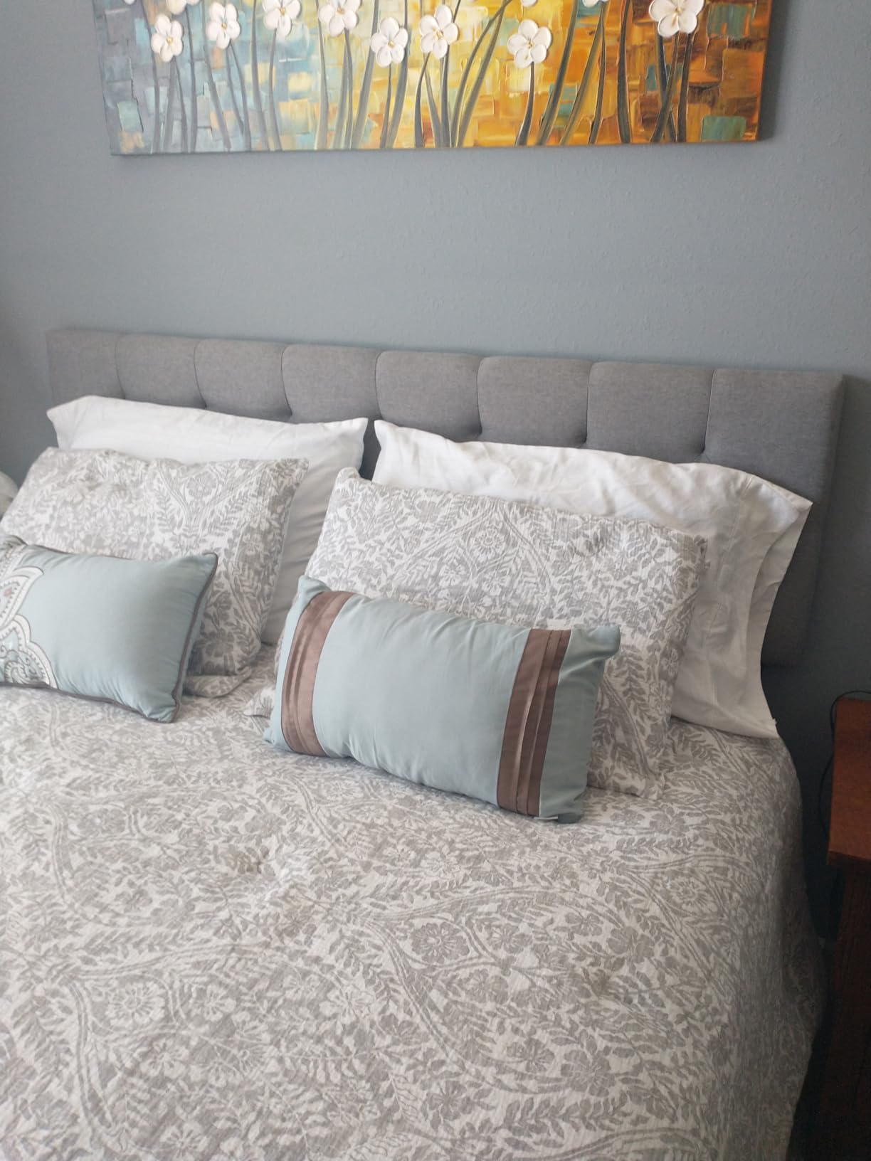 Lucid Mid-Rise Upholstered Headboard - Diamond Tufted - Padded Polyester - Adjustable Height 34