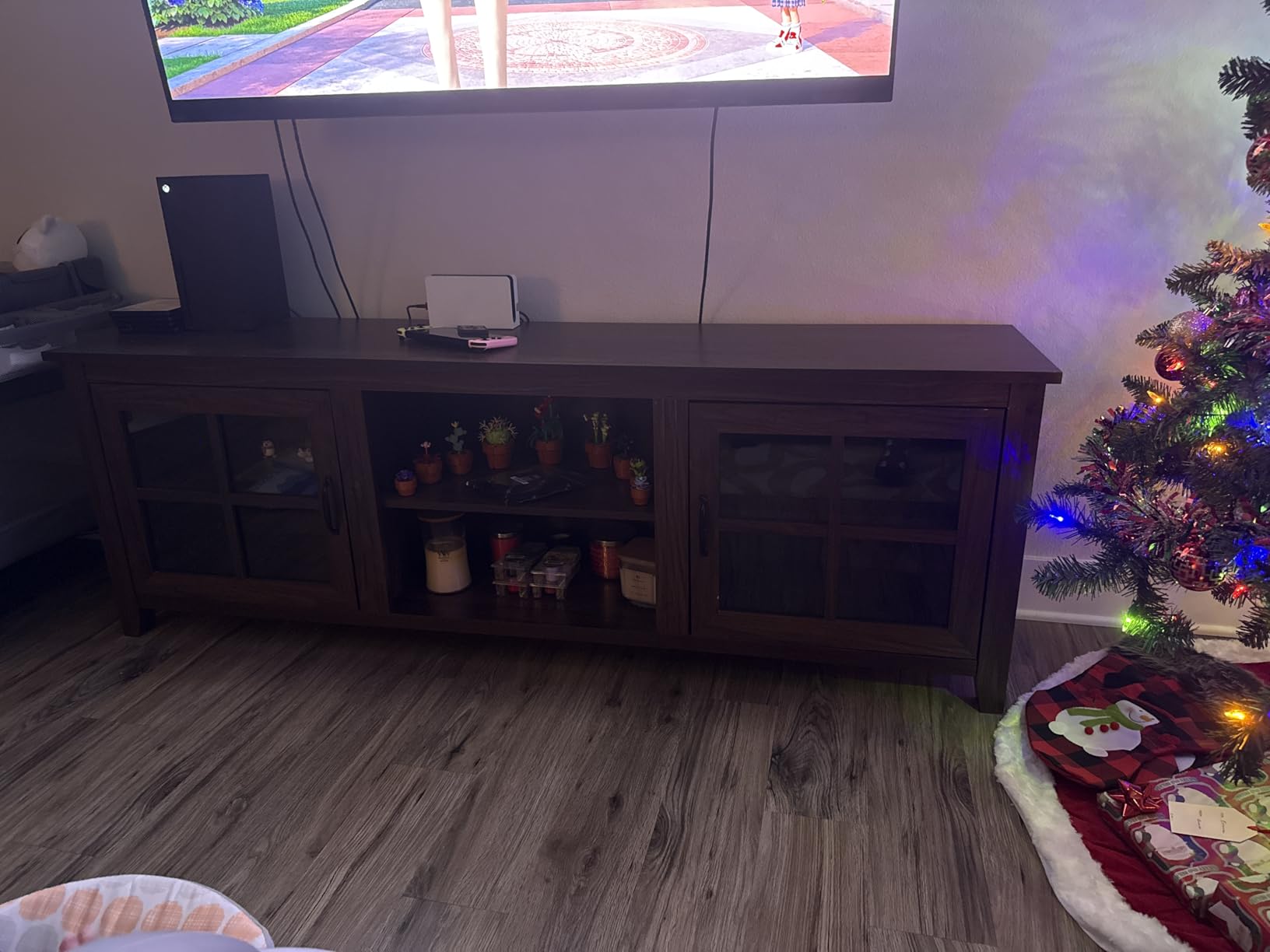 Walker Edison Portsmouth Classic 2 Glass Door TV Stand for TVs up to 80 Inches, 70 Inch, Dark Walnut customer photo 2