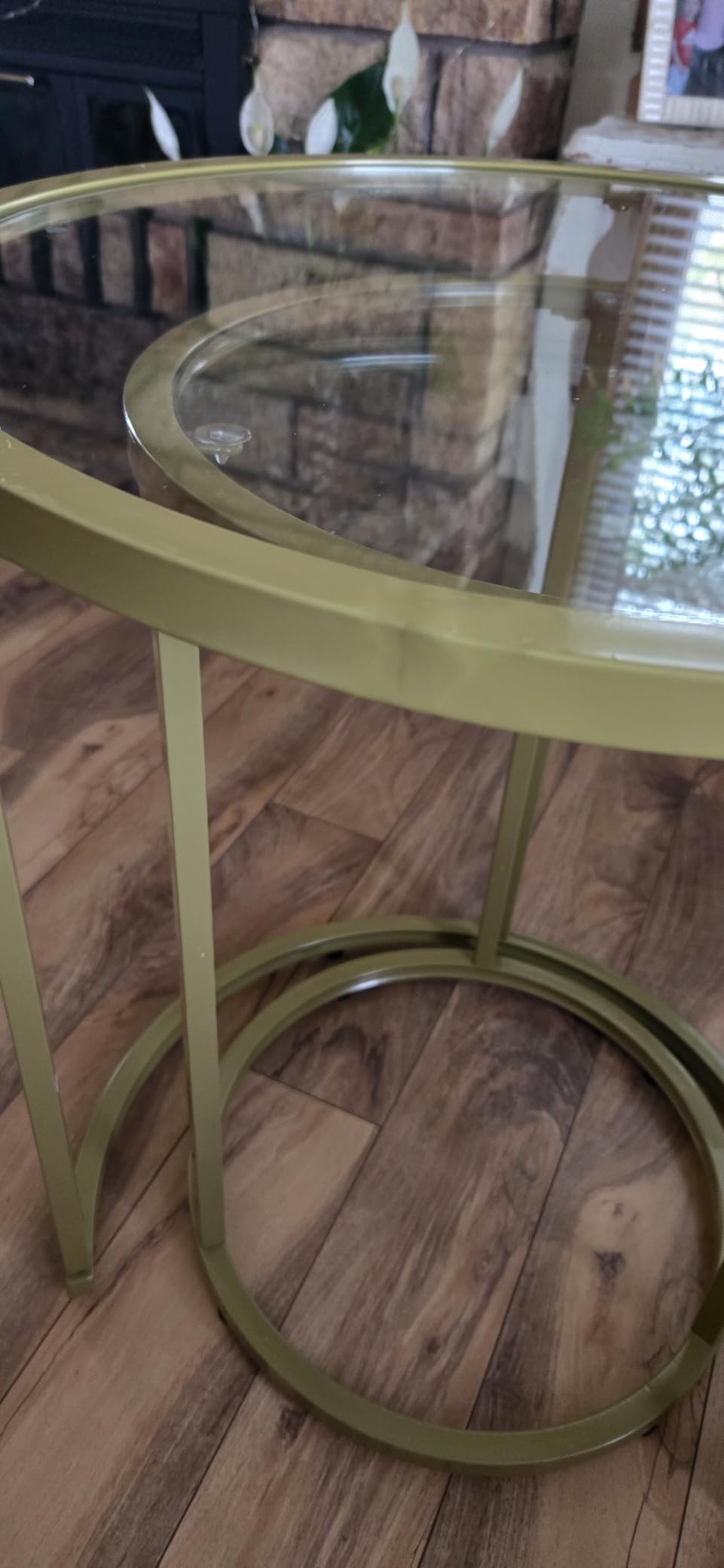 Yaheetech Round Nesting Side Table Set of 2, Gold Metal Frame and Glass Top | Space-Saving Nesting Set, Iron Frame & Tempered Glass Top, Accent Table for Living Room, Bedroom & Office customer photo 2