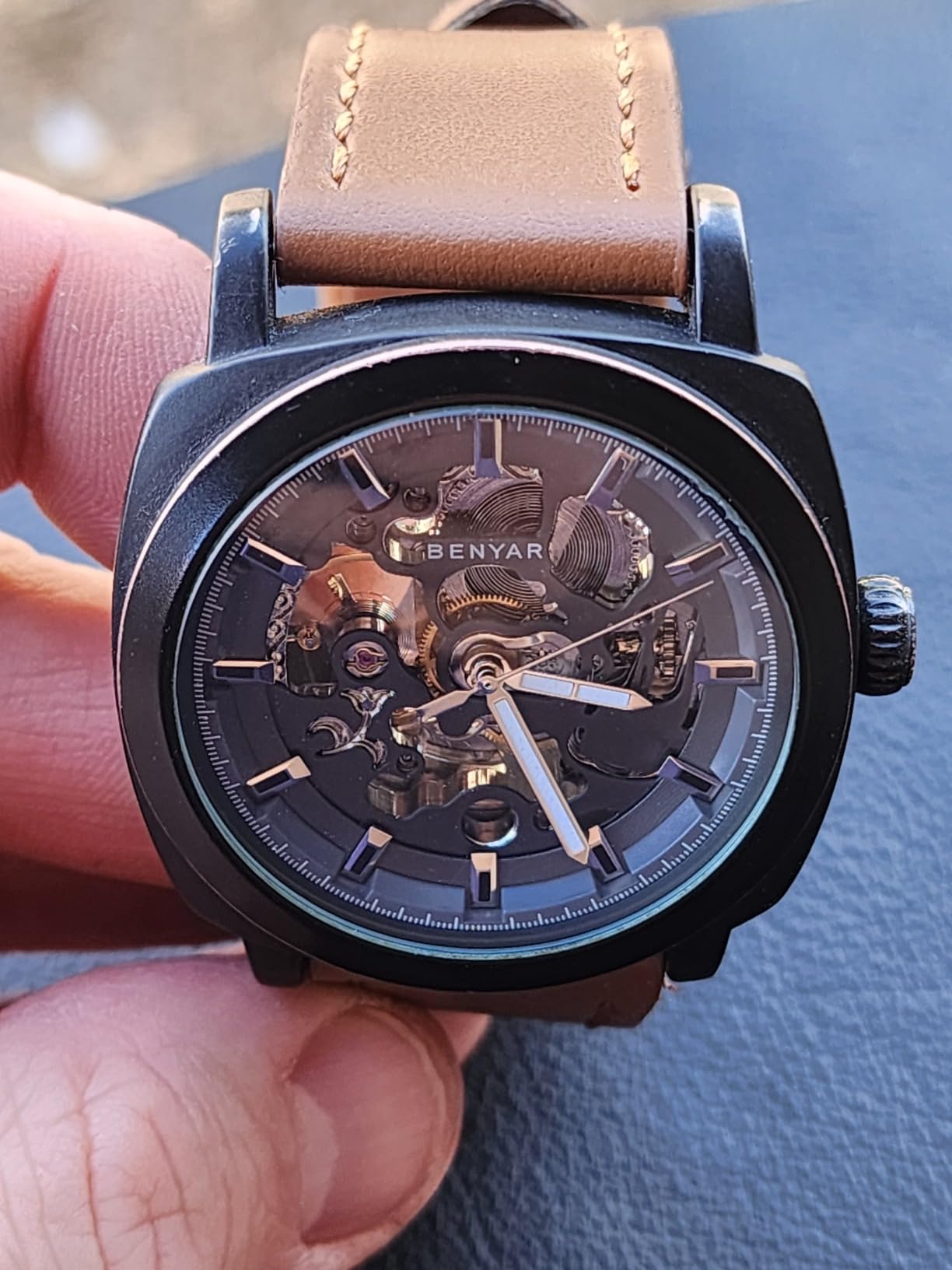 Men's Mechanical Automatic Watch | Leather Strap | Gold Movement | 45mm Skeleton Dial | Water Resistant and Scratch Resistant Stylish Gift customer photo 2
