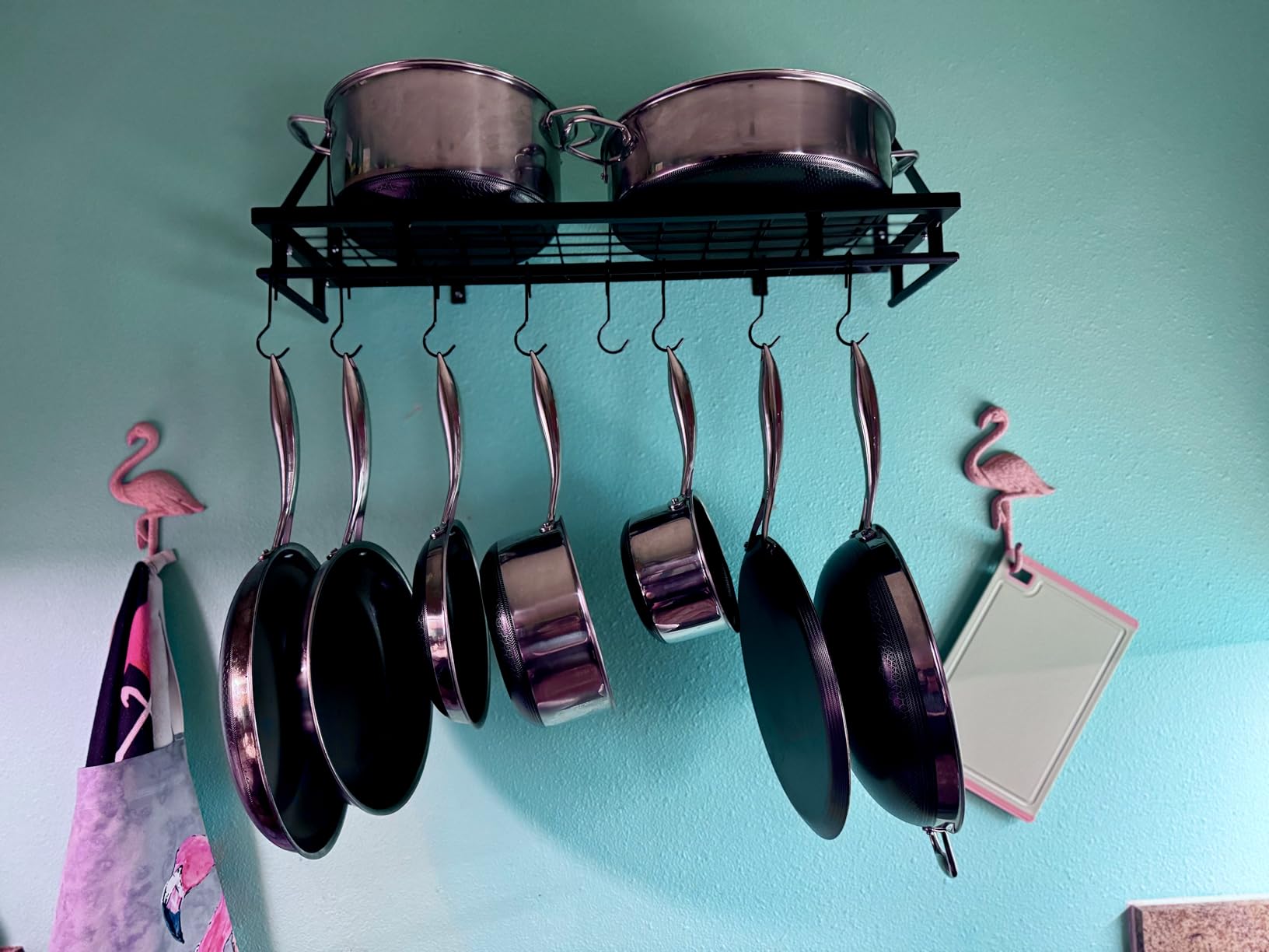 KES 30-Inch Kitchen Pan Pot Rack Wall Mounted, Hanging Storage Organizer | 88 Lbs Capacity, Wall Shelf with 12 Sturdy Hooks, 16-Inch stud Mount, Matte Black, KUR215S75A-BK customer photo 1