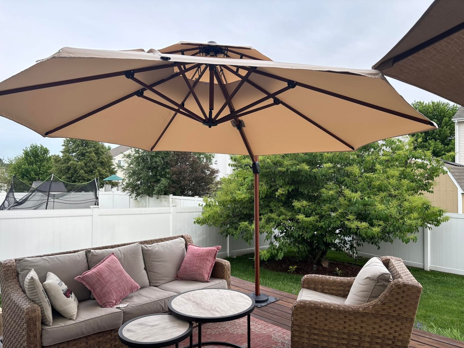PURPLE LEAF Patio Umbrella 11ft Double Top Wood-Grain Finish, Navy Blue customer photo 1