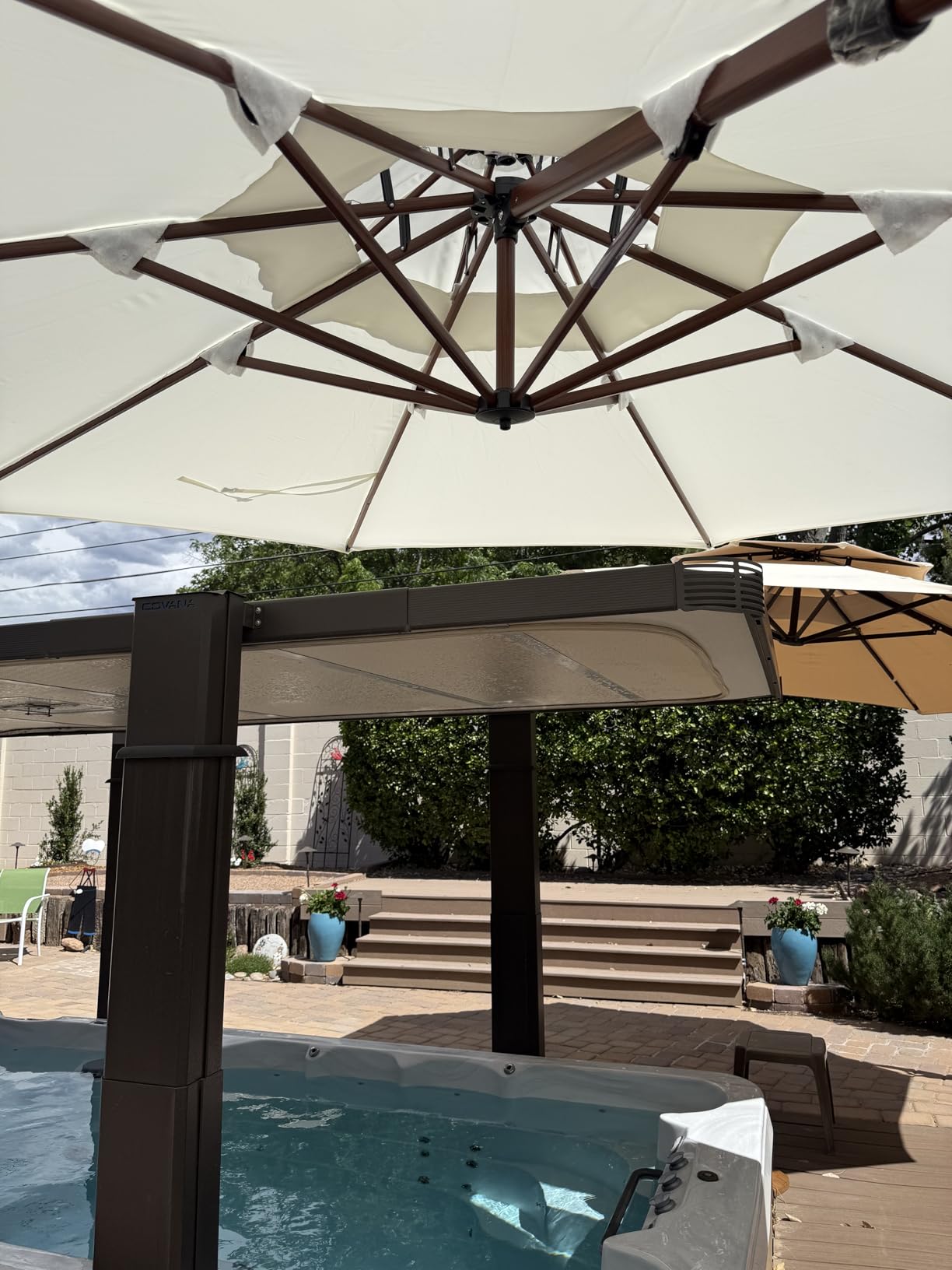PURPLE LEAF Patio Umbrella 11ft Double Top Wood-Grain Finish, Navy Blue customer photo 2
