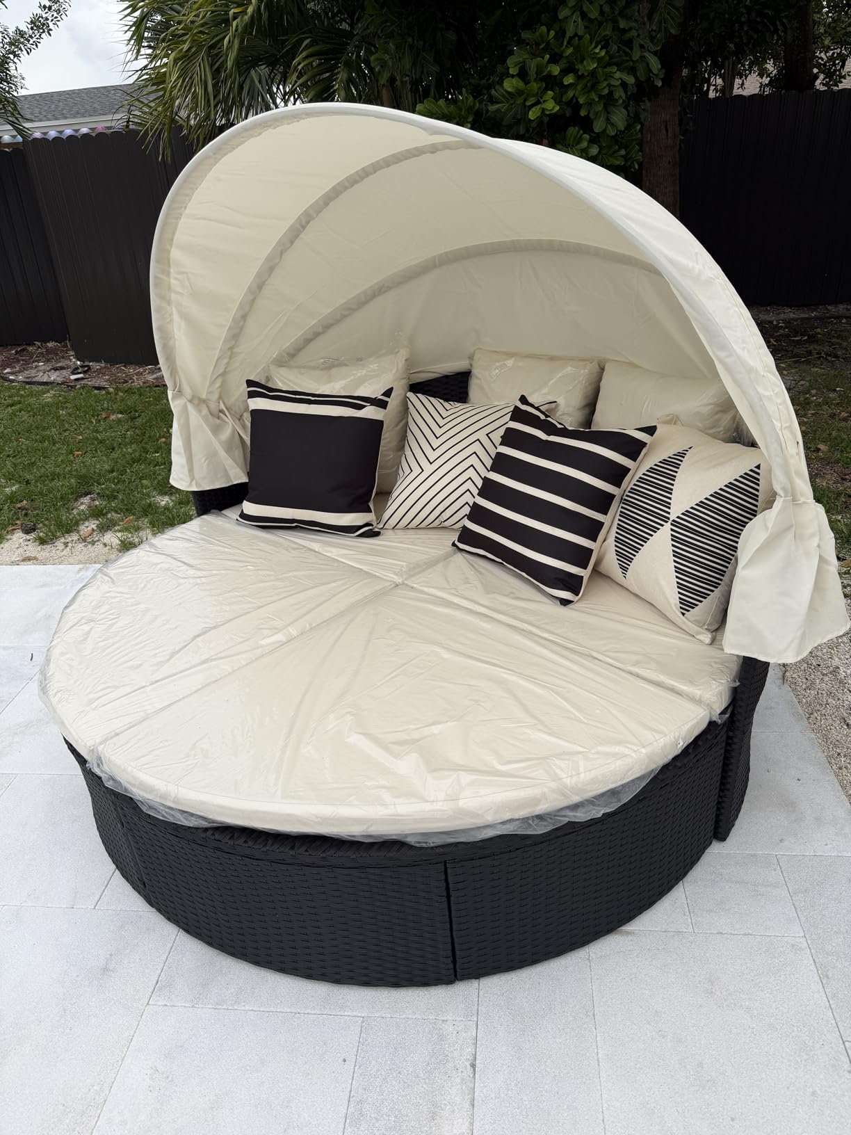 Devoko Patio Furniture Outdoor Round Daybed with Retractable Canopy Wicker Rattan Separated Seating Sectional Sofa for Patio Lawn Garden Backyard Porch customer photo 2