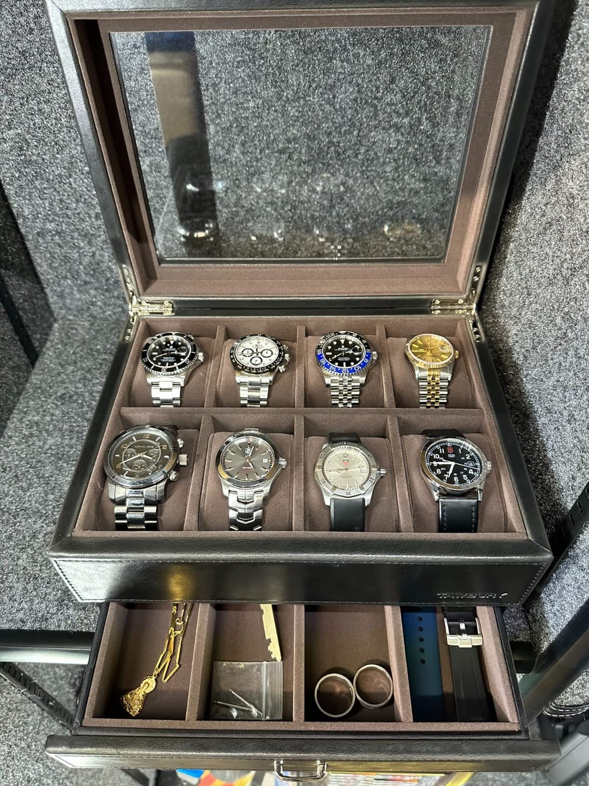 TAWBURY 8 Slot Watch Box with Storage Drawer, Premium Watch Storage Case for Men with 2.2-inch Wide Pillows customer photo 1