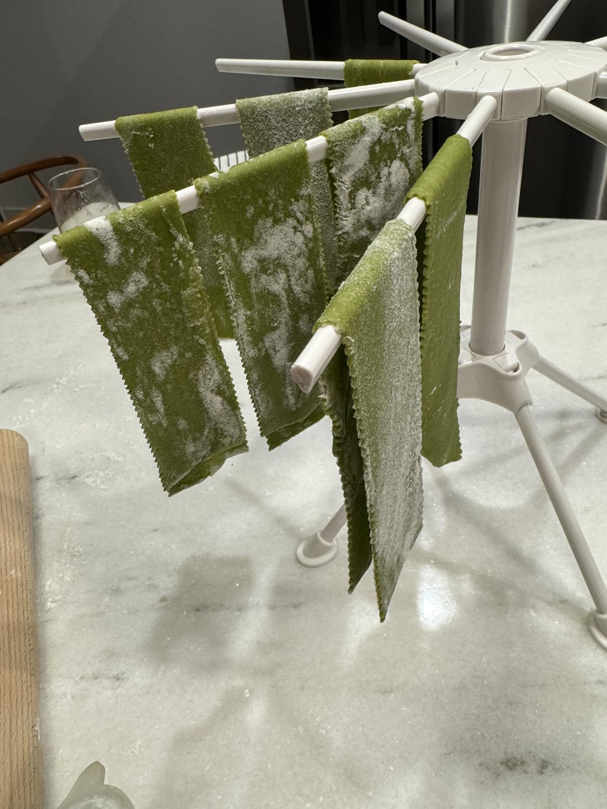 Ourokhome Collapsible Pasta Drying Rack, Plastic Foldable Homemade Fresh Spaghetti Stand Dryer Noodle Hanger for Kitchen with 10 Arms, Stable, Easy Storage, Quickly Set Up (White) customer photo 1