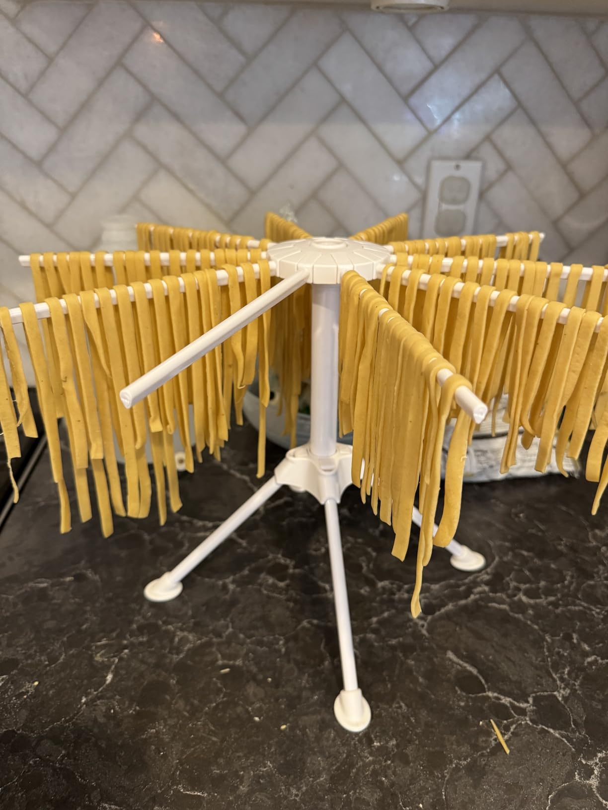 Ourokhome Collapsible Pasta Drying Rack, Plastic Foldable Homemade Fresh Spaghetti Stand Dryer Noodle Hanger for Kitchen with 10 Arms, Stable, Easy Storage, Quickly Set Up (White) customer photo 2