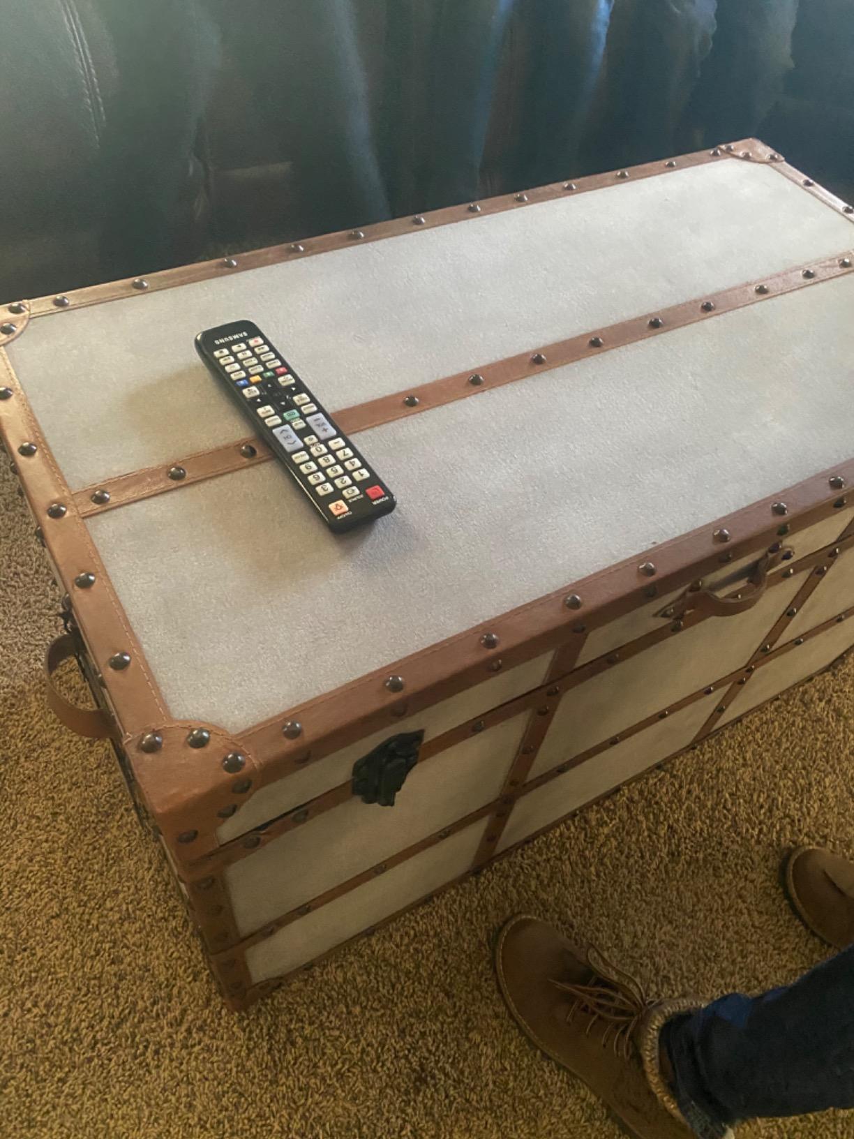 Signature Design By Ashley Kettleby Wooden Storage Box Trunk, Vintage‑Style Coffee Table With Hinged Top And Hidden Storage, Wood Construction With Metal Hardware For Living Room Organization, Brown customer photo 1