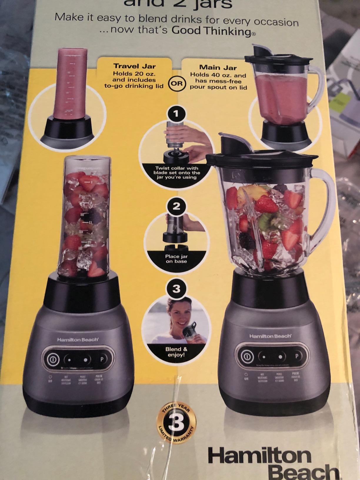 Hamilton Beach Quiet Blender for Smoothies With Wave Action System | 40oz Glass Jar + 20oz Personal Blender Jar | Quiet Design | Stainless Steel Sabre Blades | 800 Watts | Silver | 58181J customer photo 2