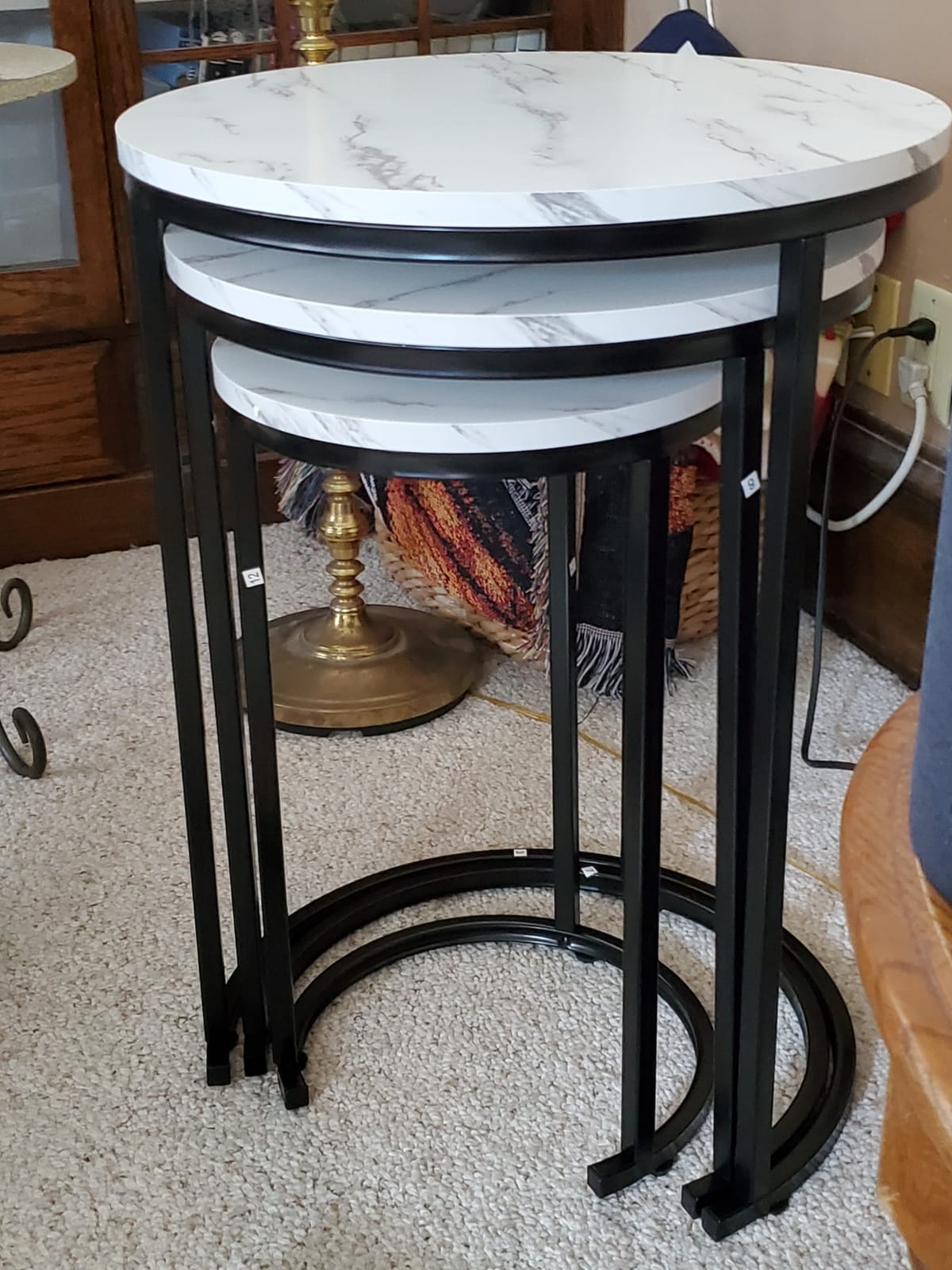Lavish Home Round Nesting Tables Set of 3, Woodgrain-Look Top, Gray-Brown | 24.5